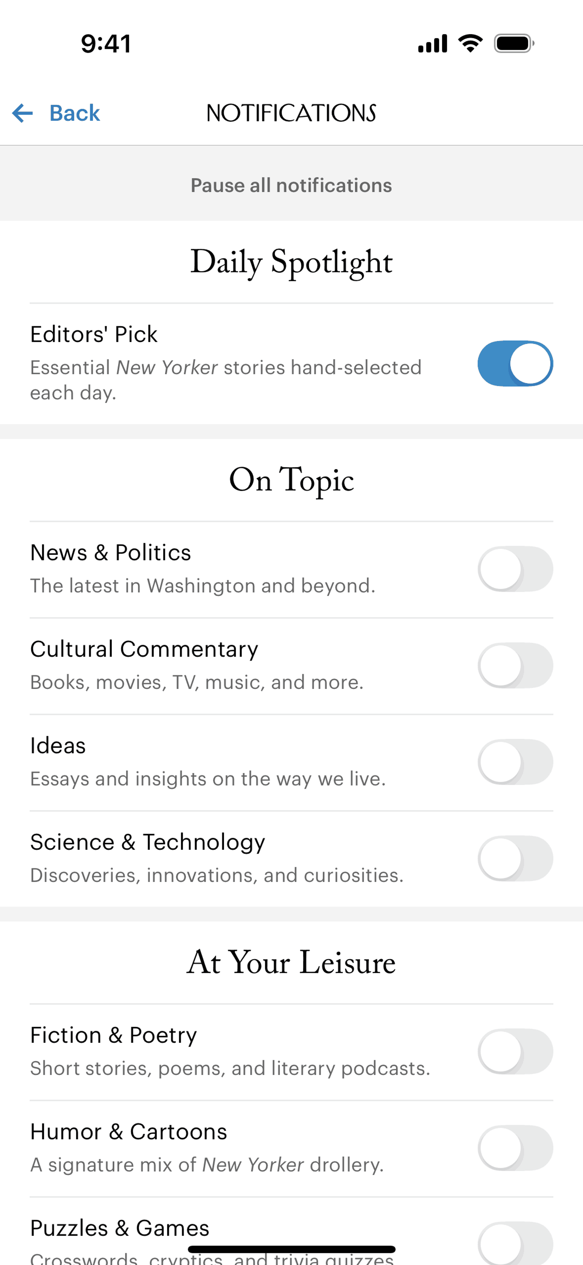 The New Yorker iOS News interface screenshot 21