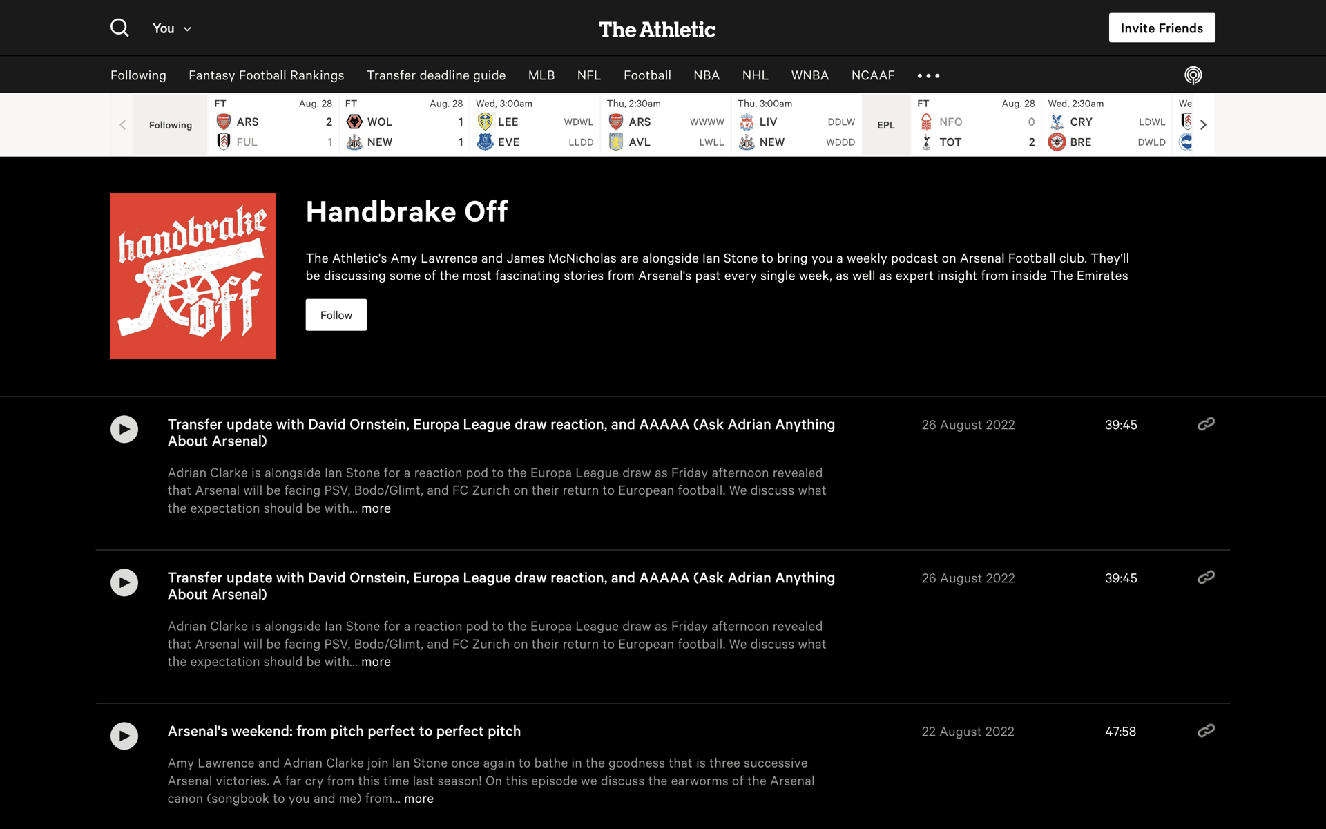 The Athletic Web Sports interface screenshot 12