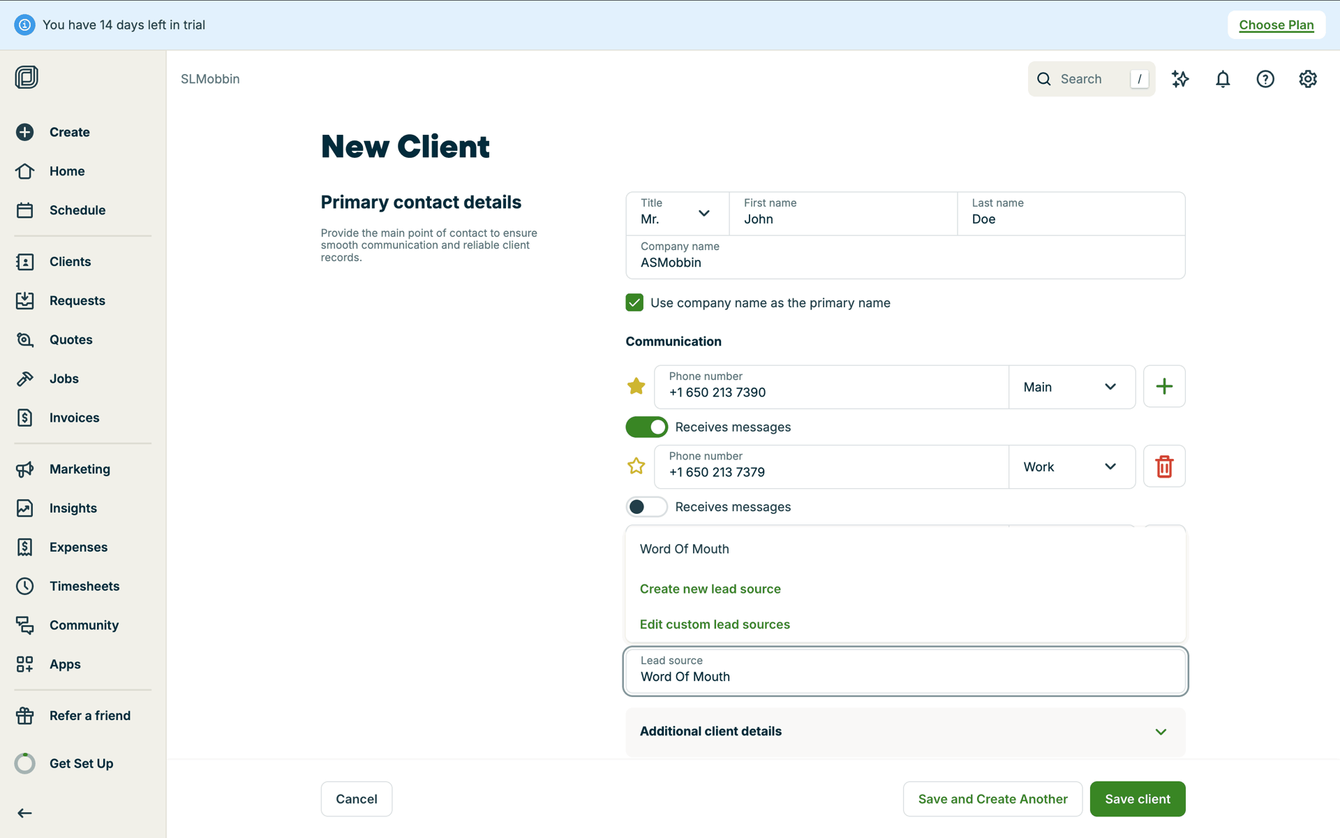 Jobber Web Business interface screenshot 2