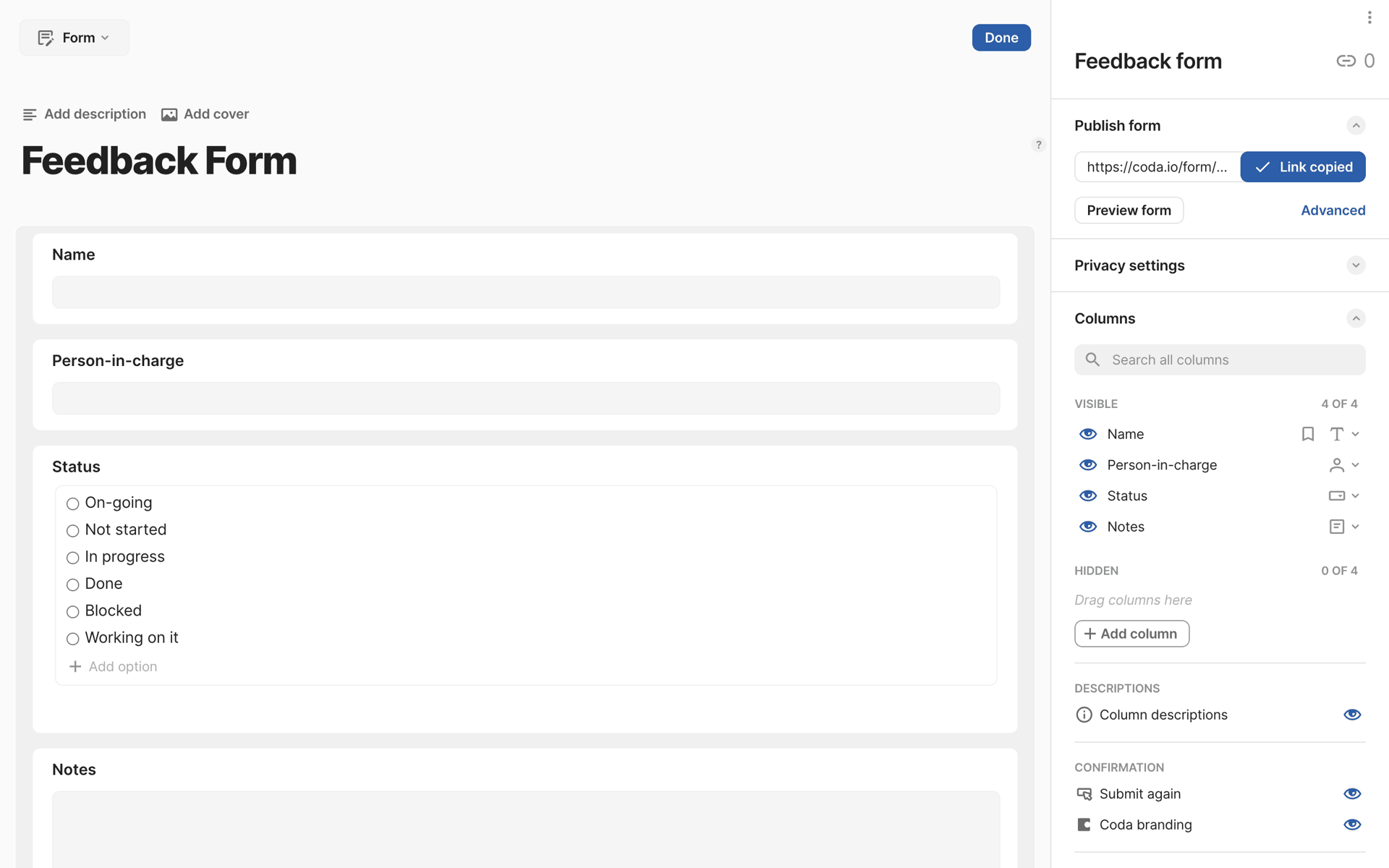 Coda Web Productivity interface screenshot 18