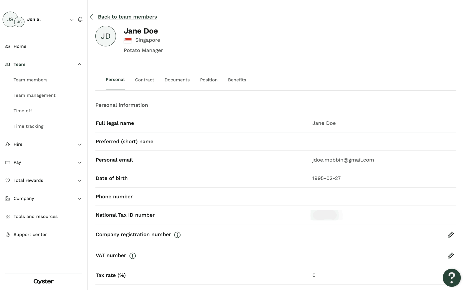 Oyster Web Business interface screenshot 12