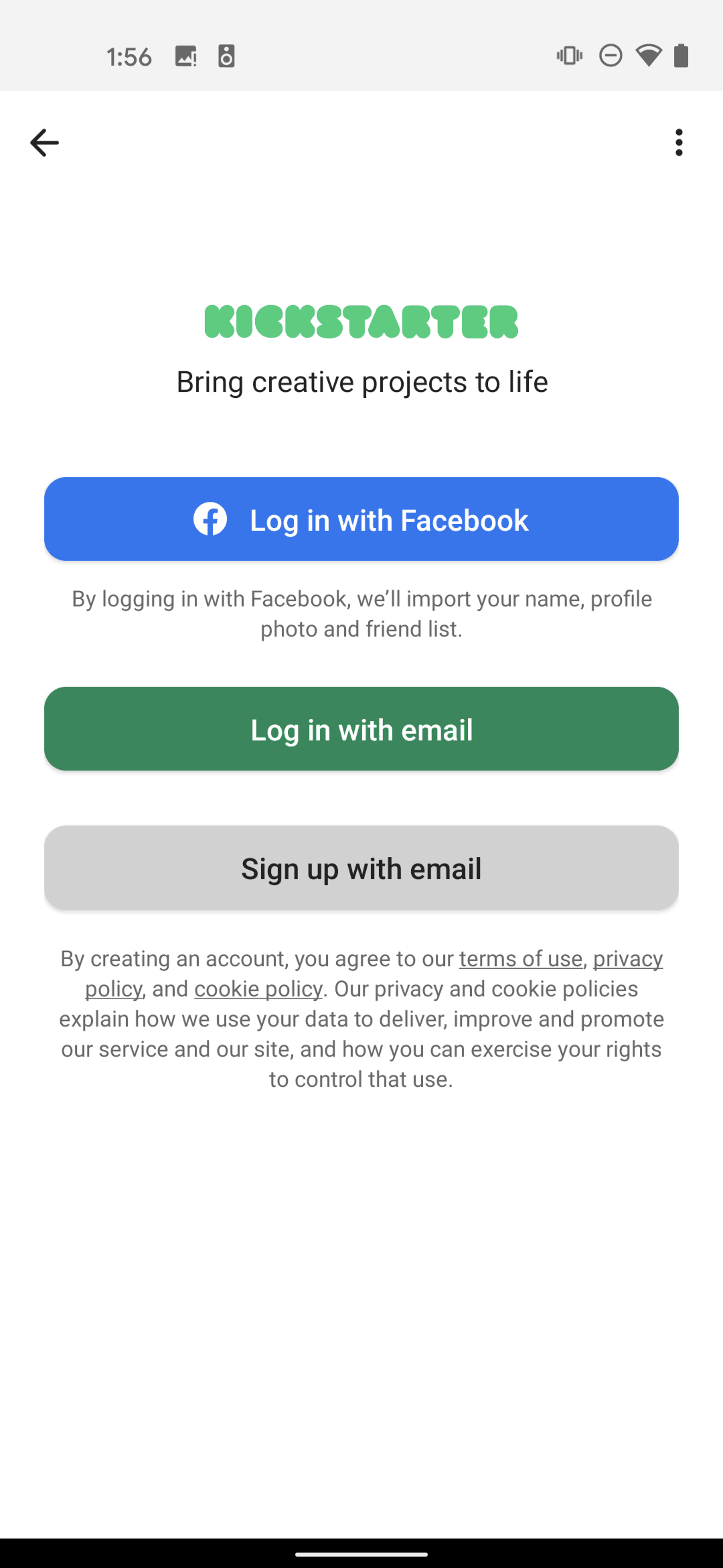 Kickstarter Android Social Networking interface screenshot 2