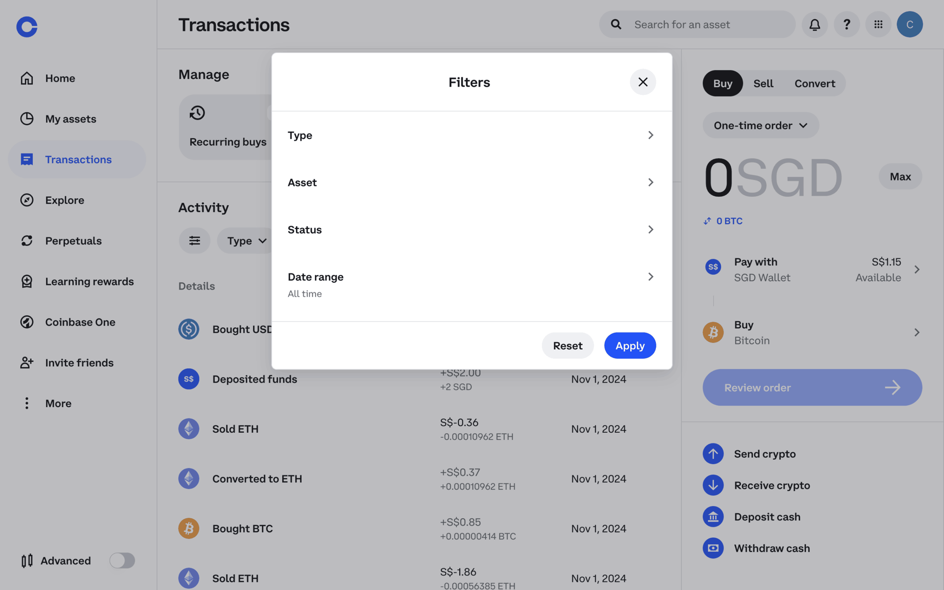 Coinbase Web Finance interface screenshot 11