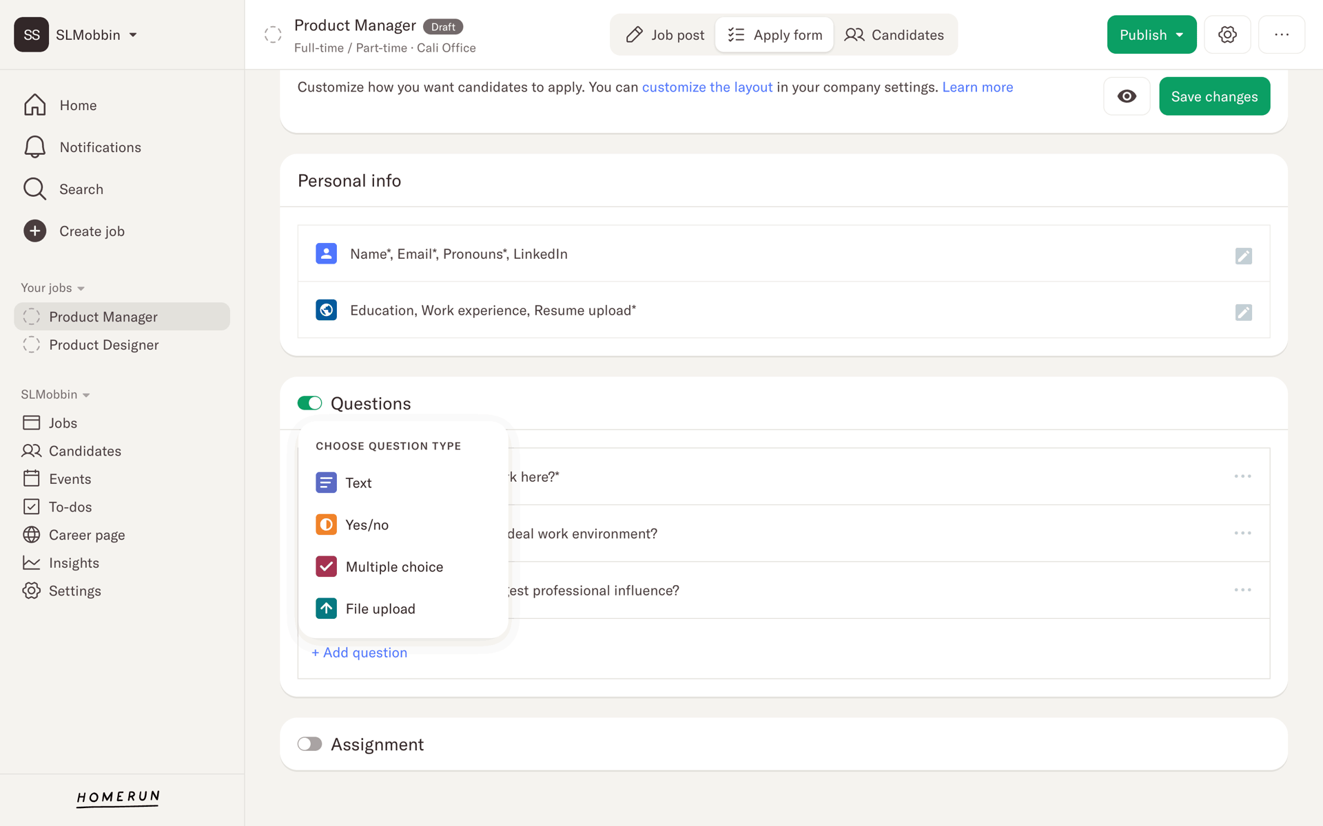 Homerun Web Business interface screenshot 24