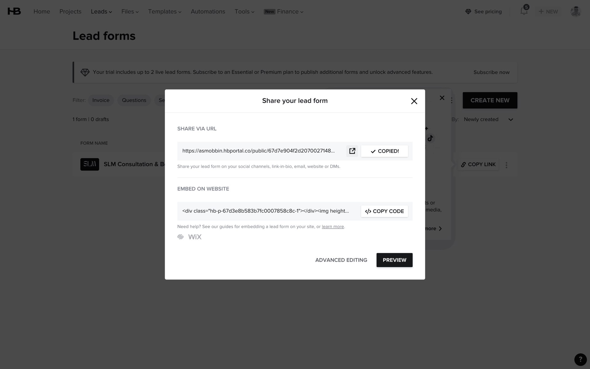HoneyBook Web Business interface screenshot 13
