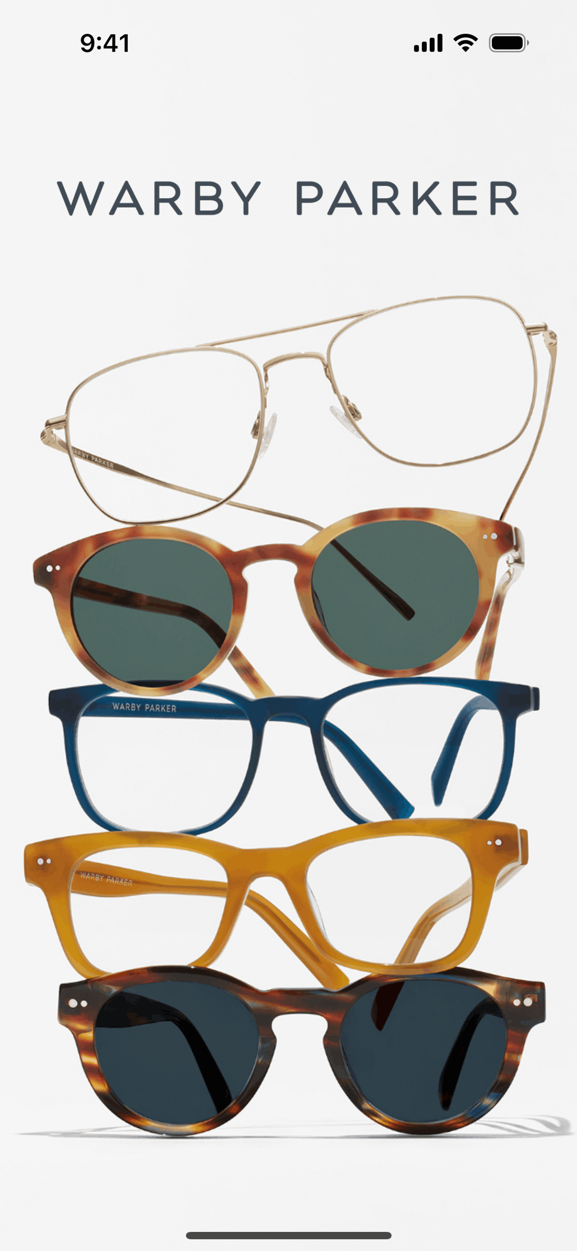 Warby Parker iOS Shopping interface screenshot 1