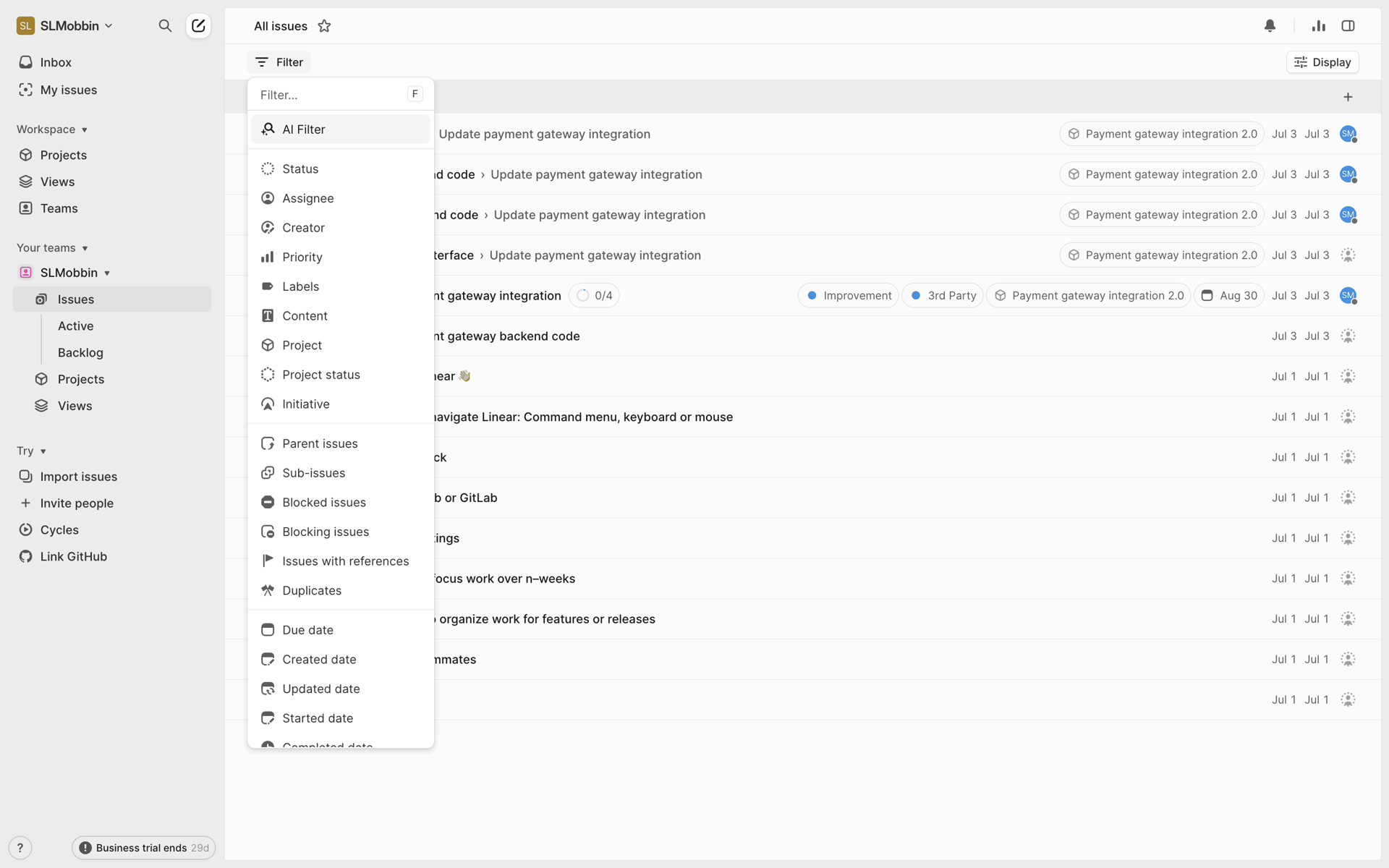 Linear Web Developer Tools interface screenshot 22