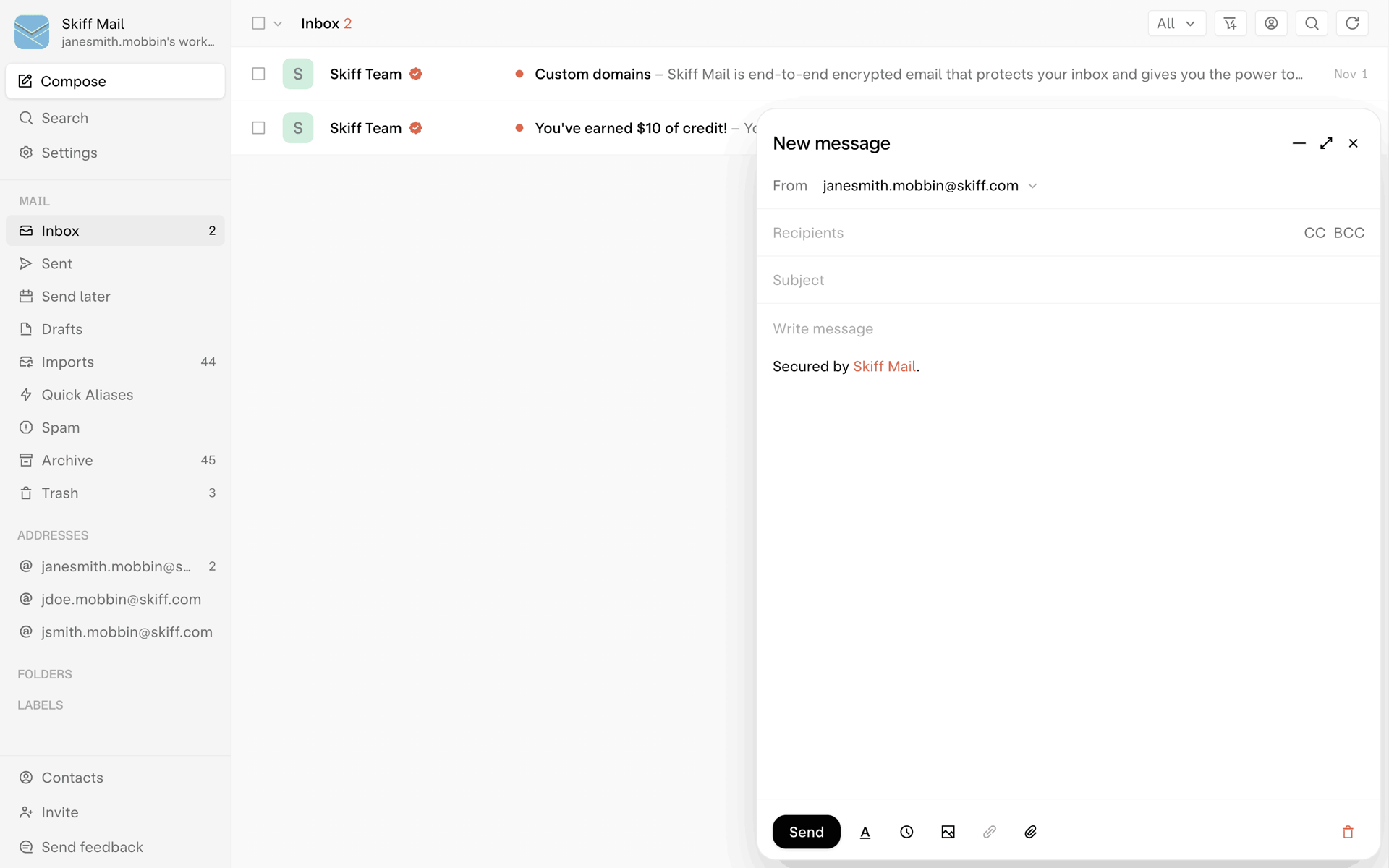 Skiff Web Business interface screenshot 14