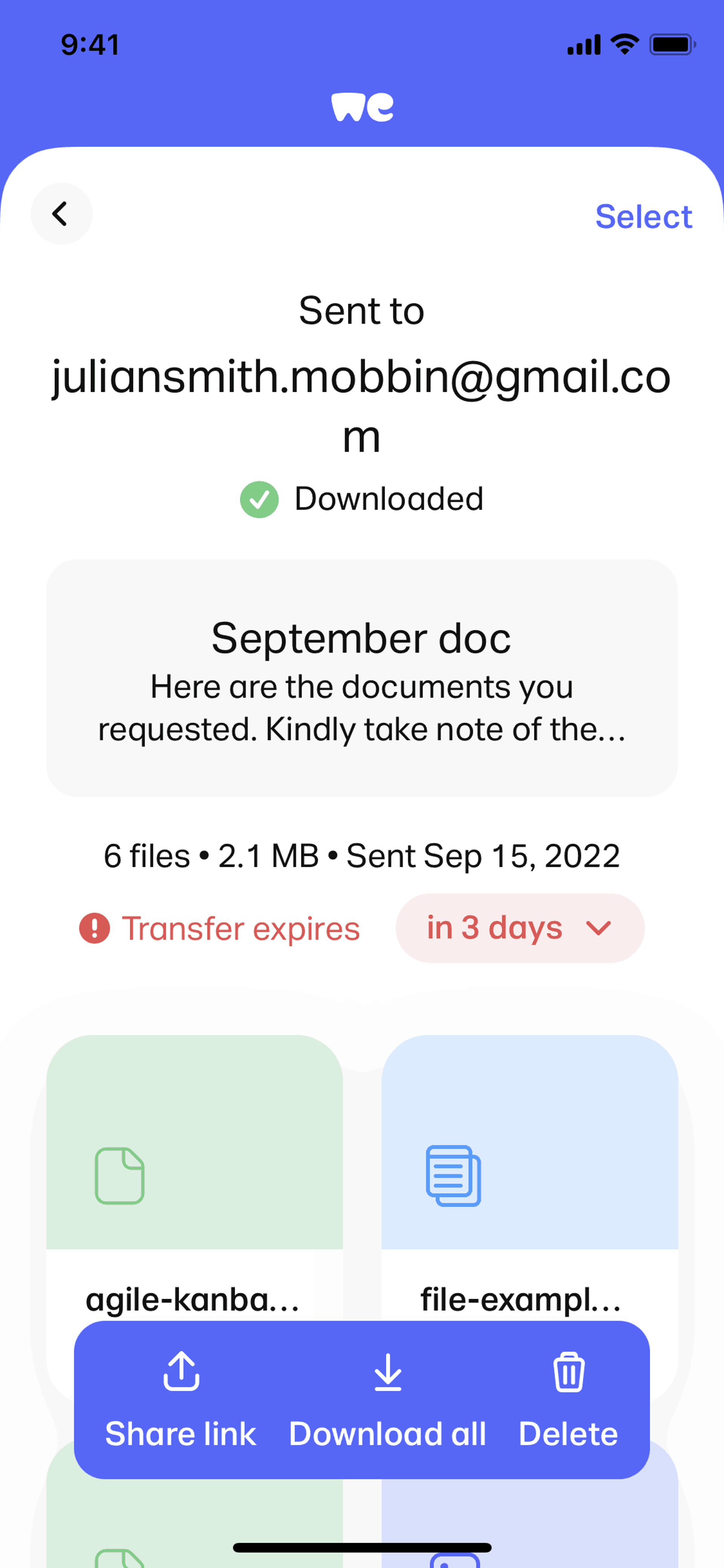 WeTransfer iOS Productivity interface screenshot 19