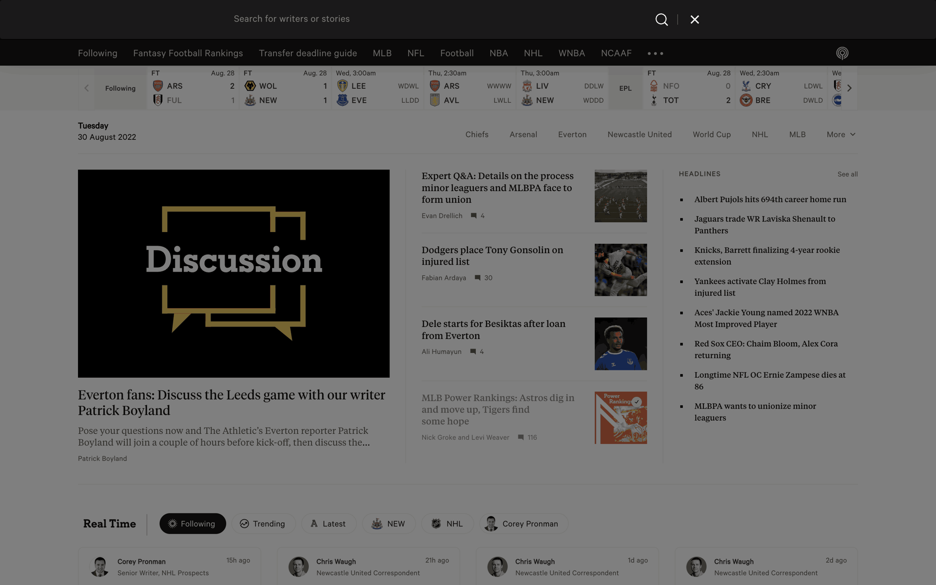 The Athletic Web Sports interface screenshot 13