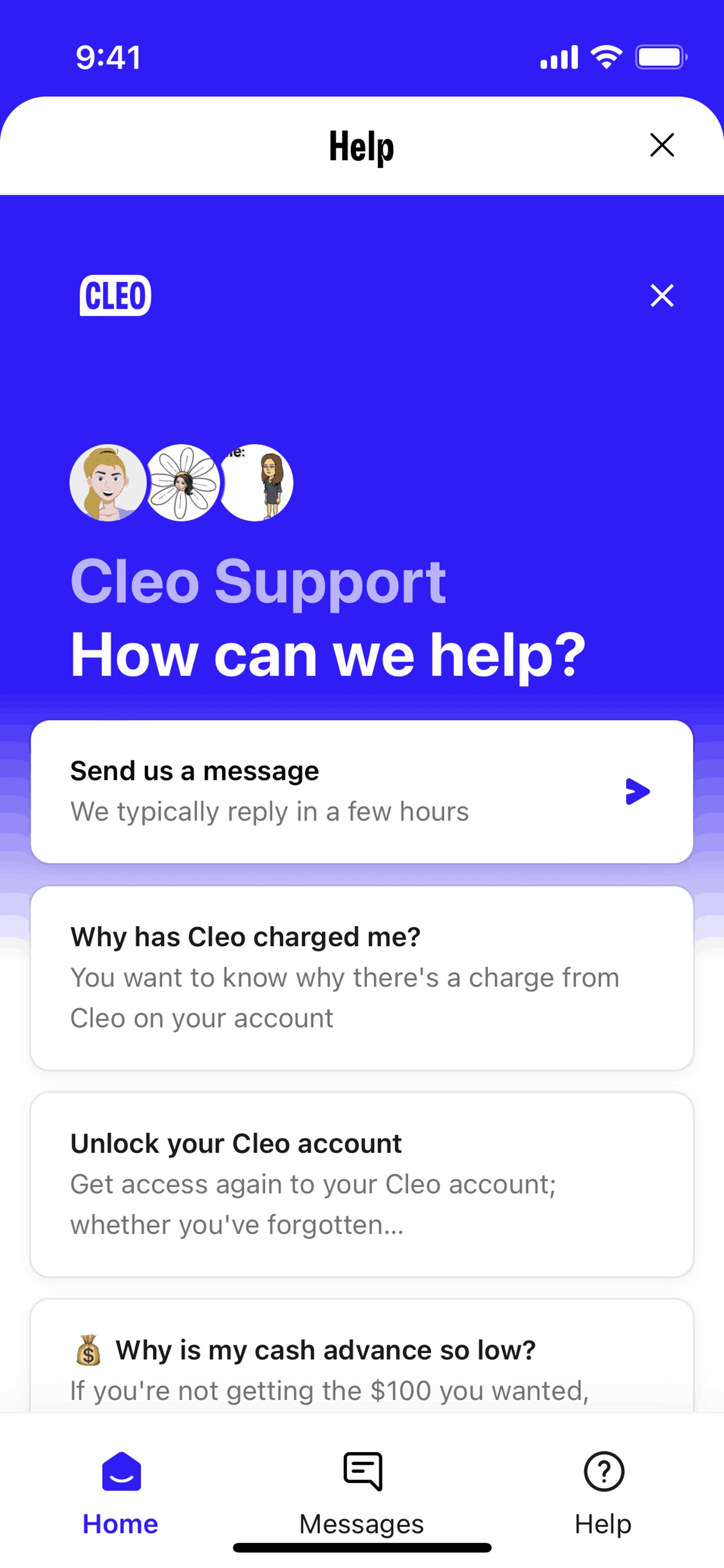 Cleo iOS Finance interface screenshot 13