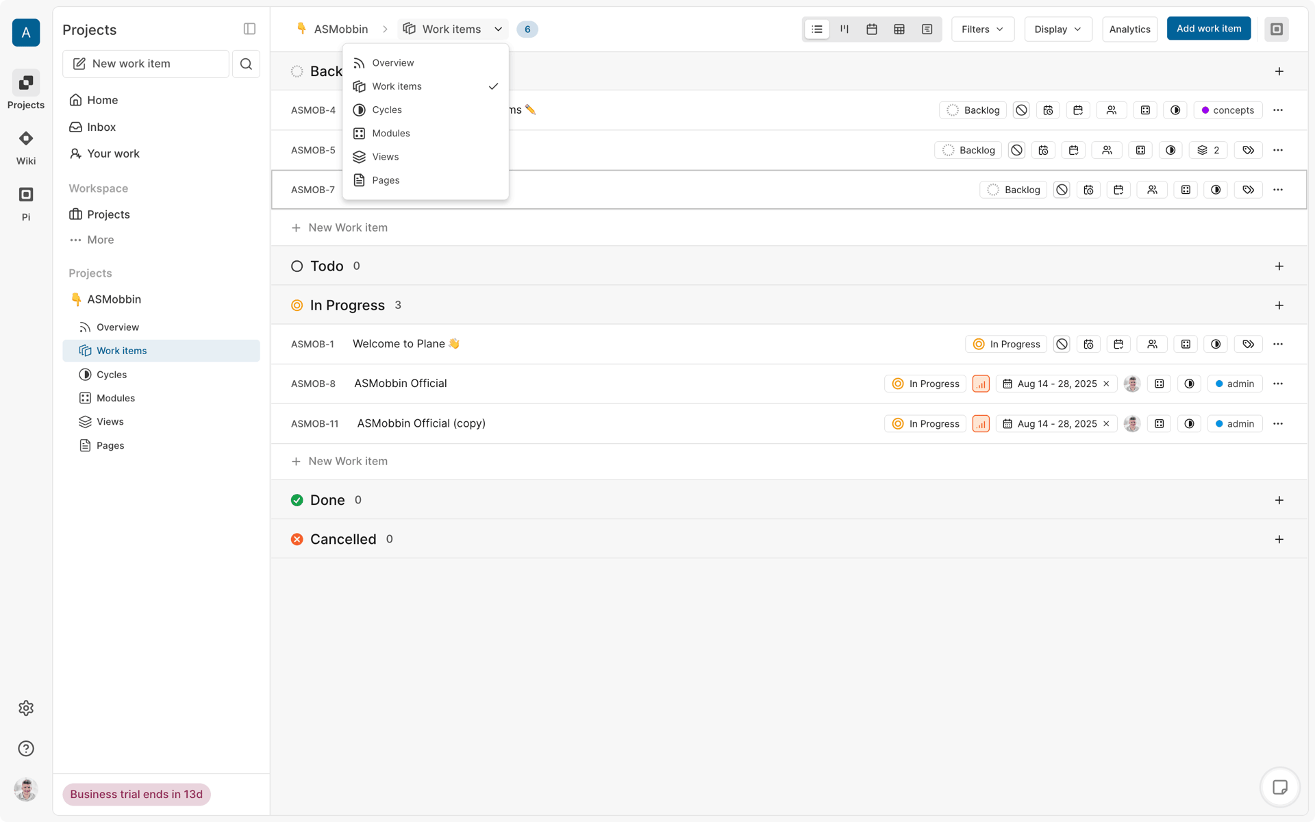 Plane Web Business interface screenshot 23