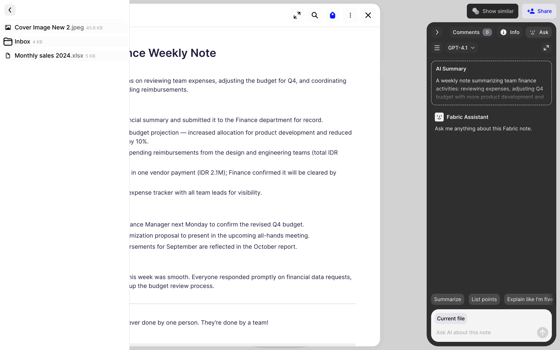 Fabric Web Productivity interface screenshot 9