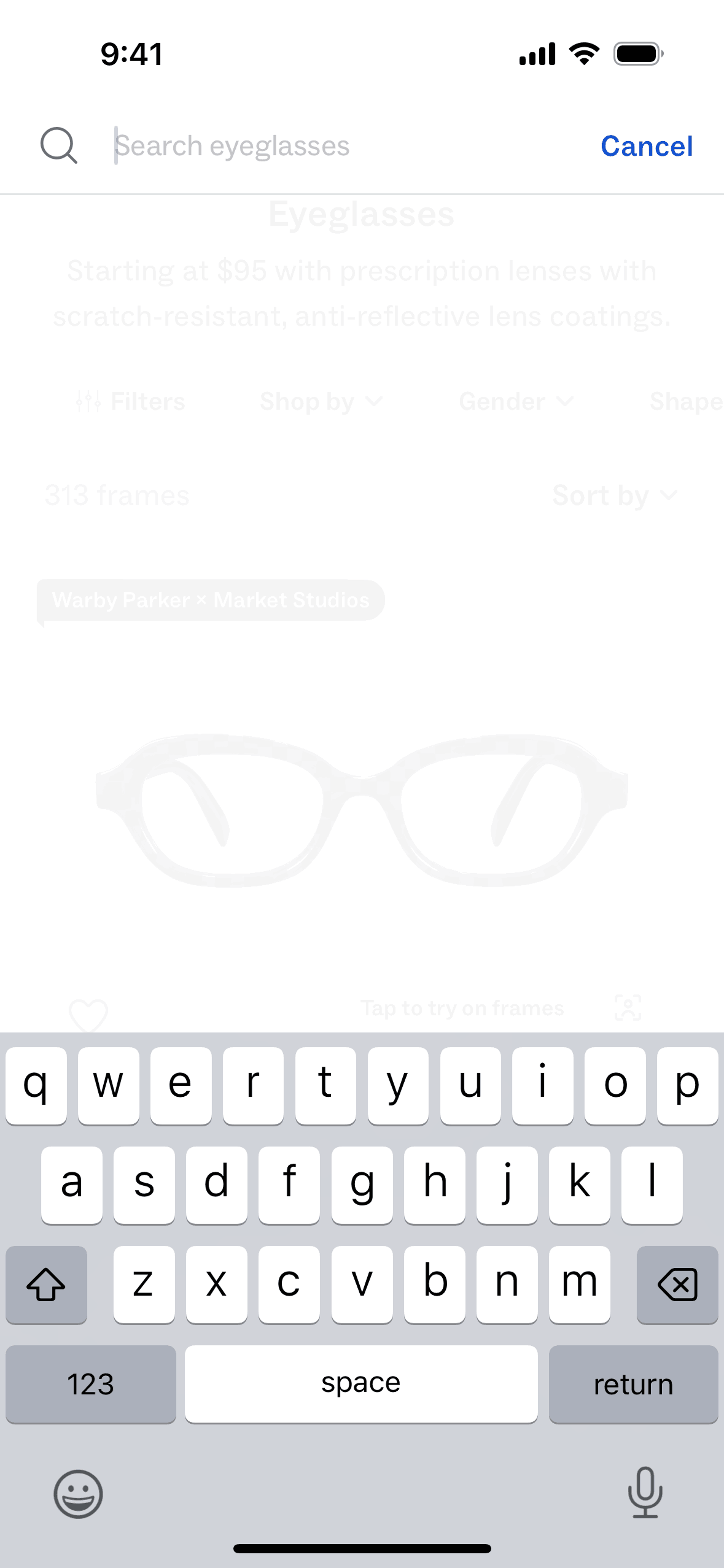 Warby Parker iOS Shopping interface screenshot 4