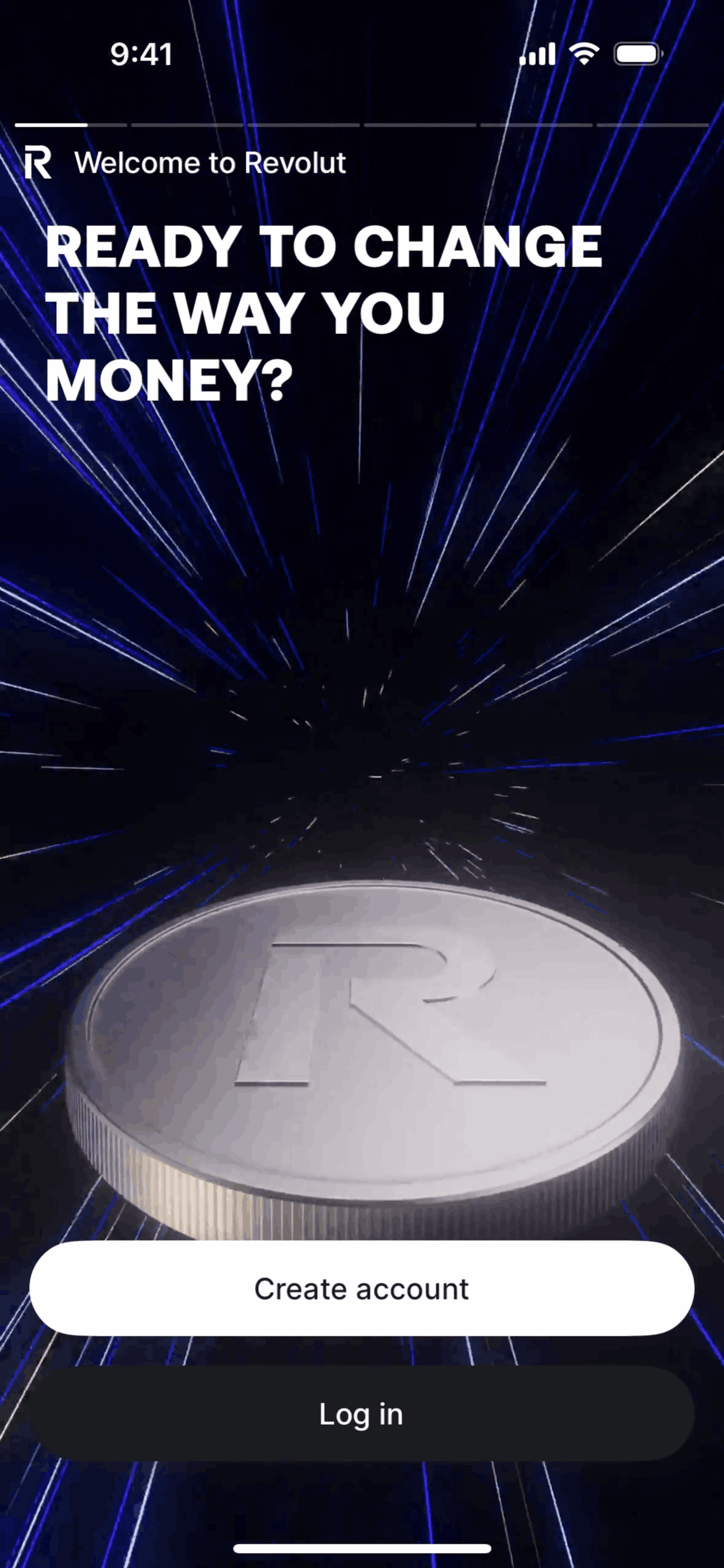 Revolut onboarding reference for outcome-led welcome screen