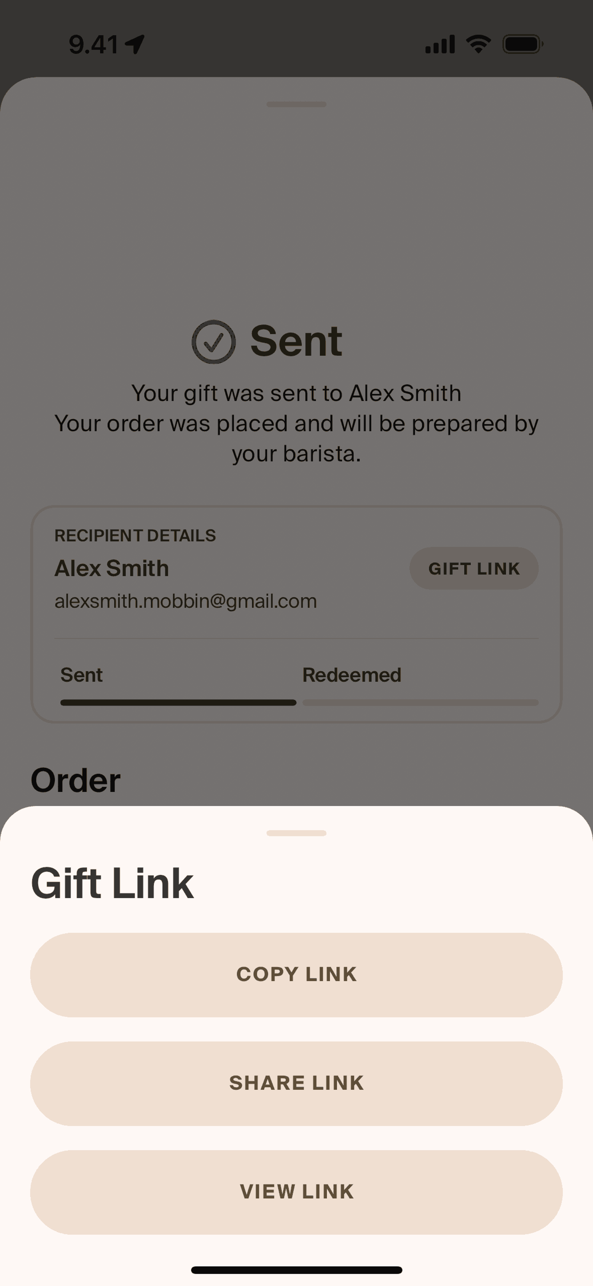 Copying gift link on Blank Street (ios) screen 2