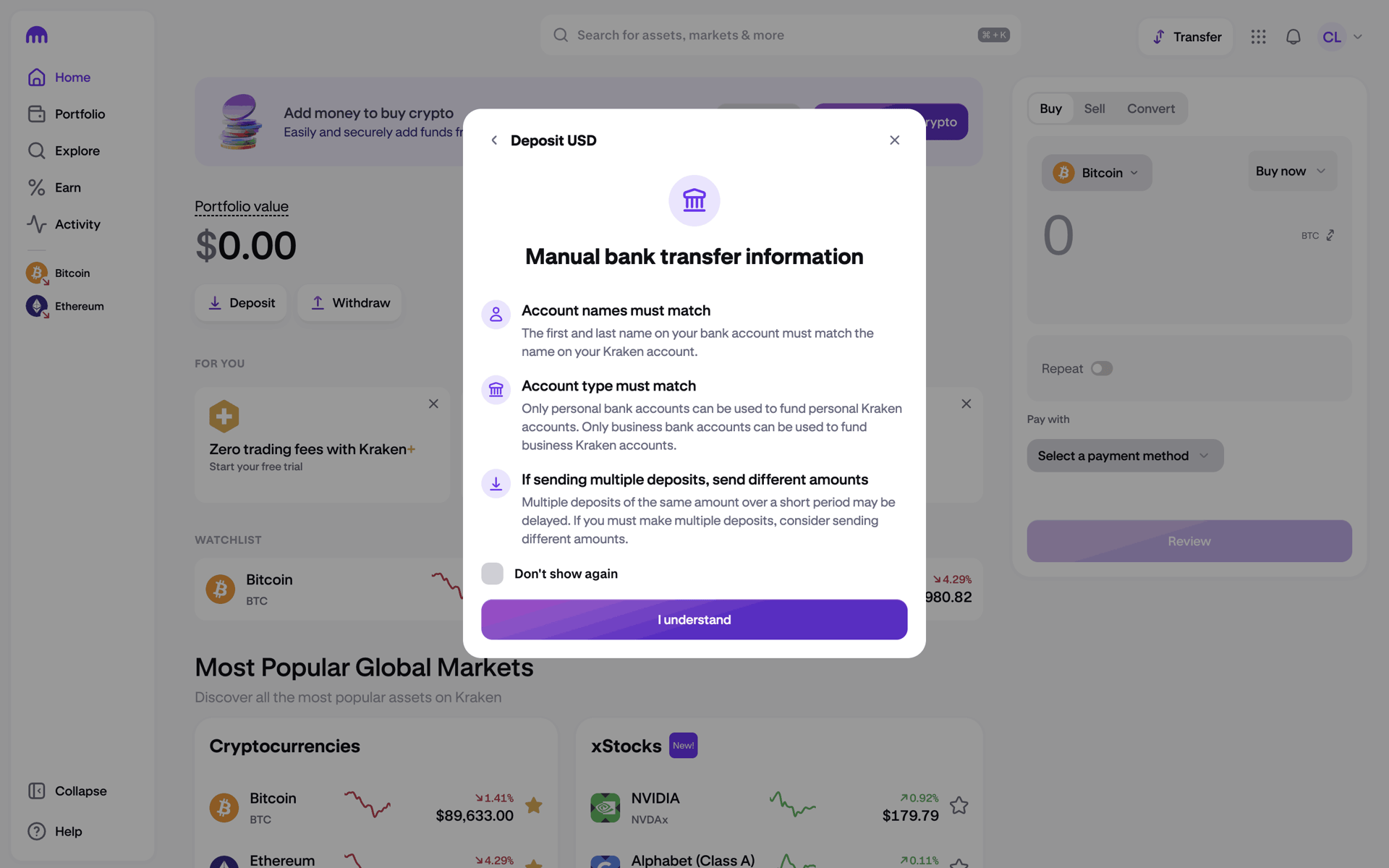 Kraken Web Finance interface screenshot 5