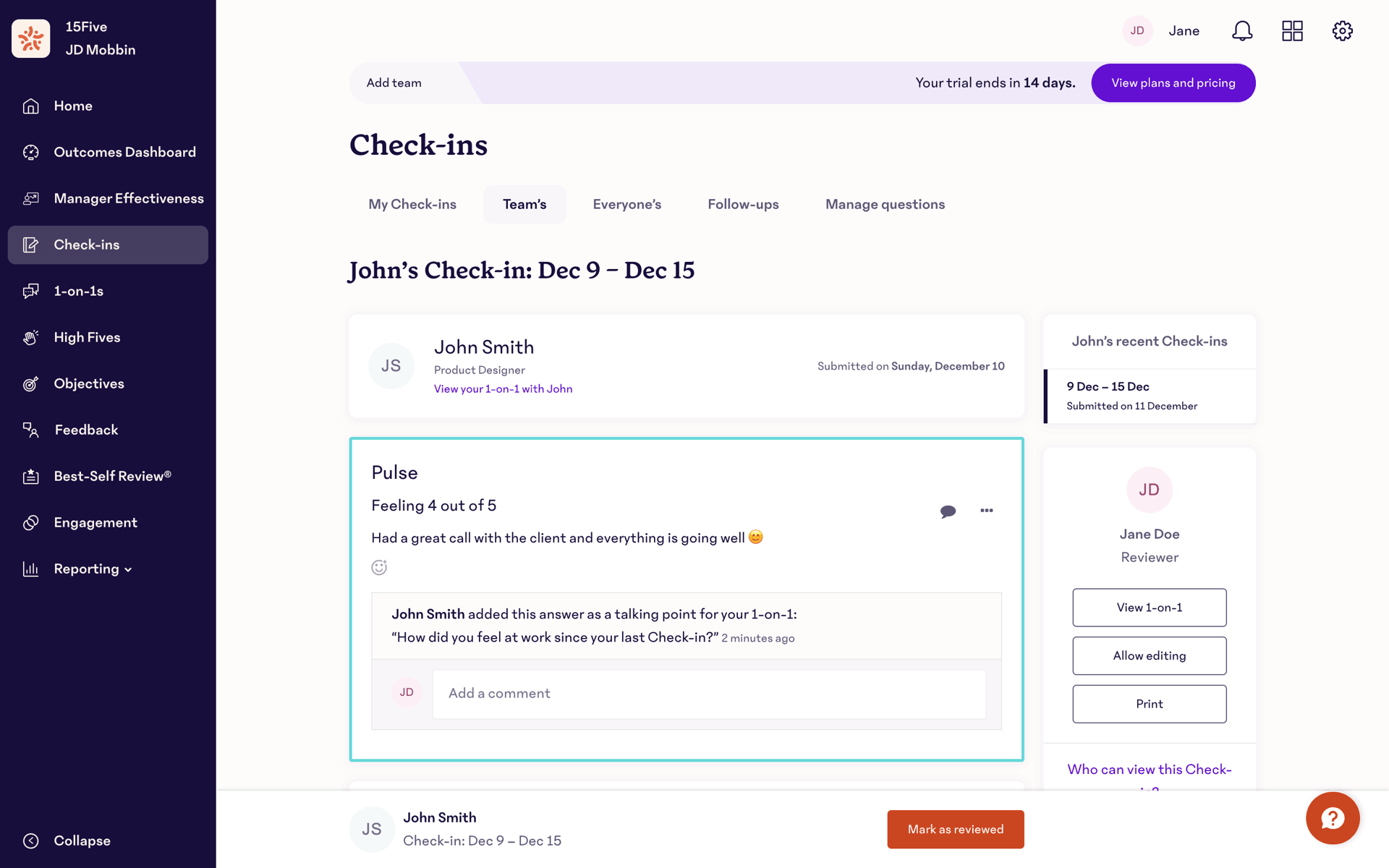 15Five Web Business interface screenshot 15