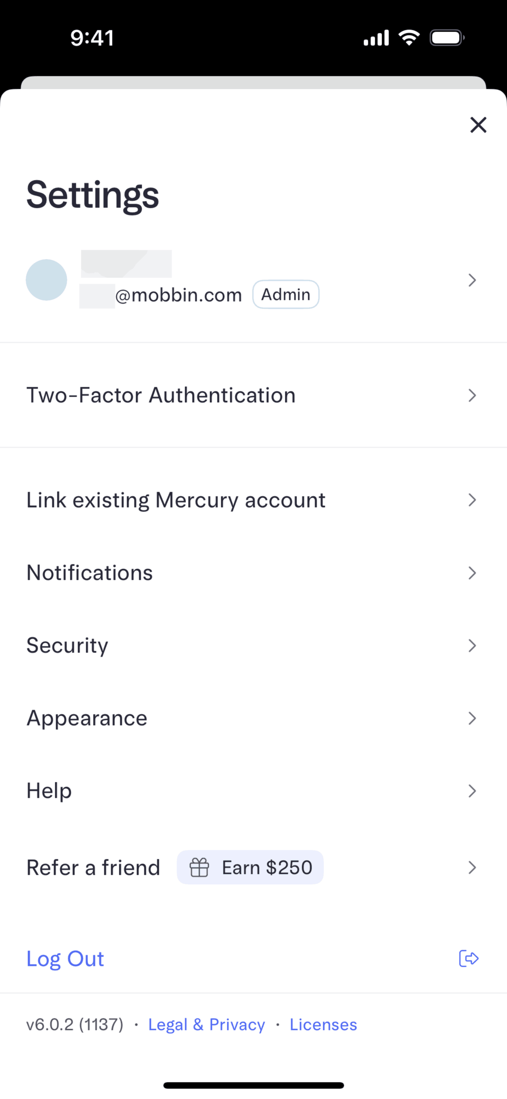 Mercury iOS Finance interface screenshot 10
