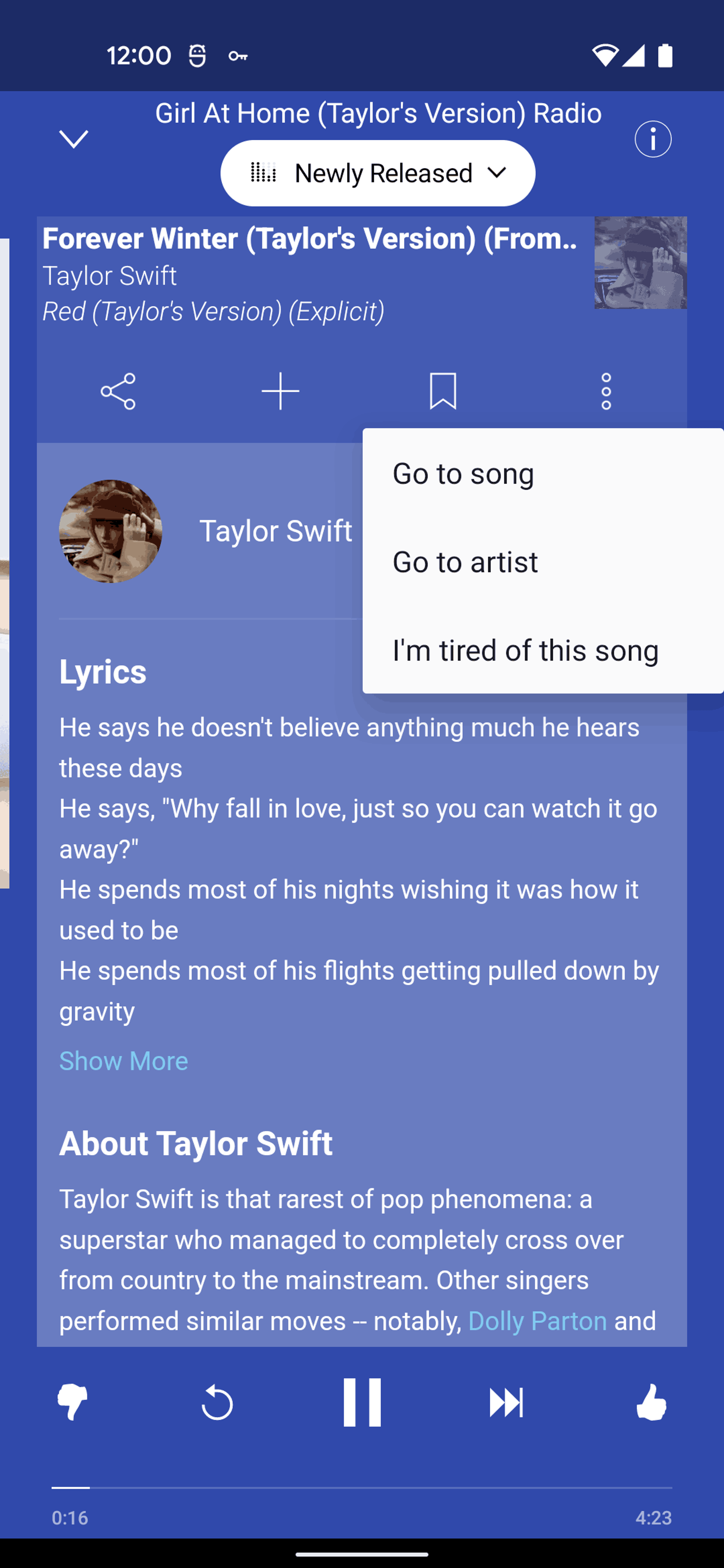 Pandora Android Music & Audio interface screenshot 16