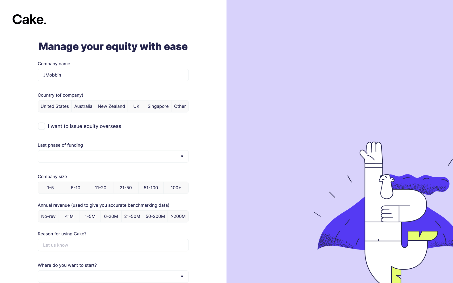 Cake Equity Web Business interface screenshot 19