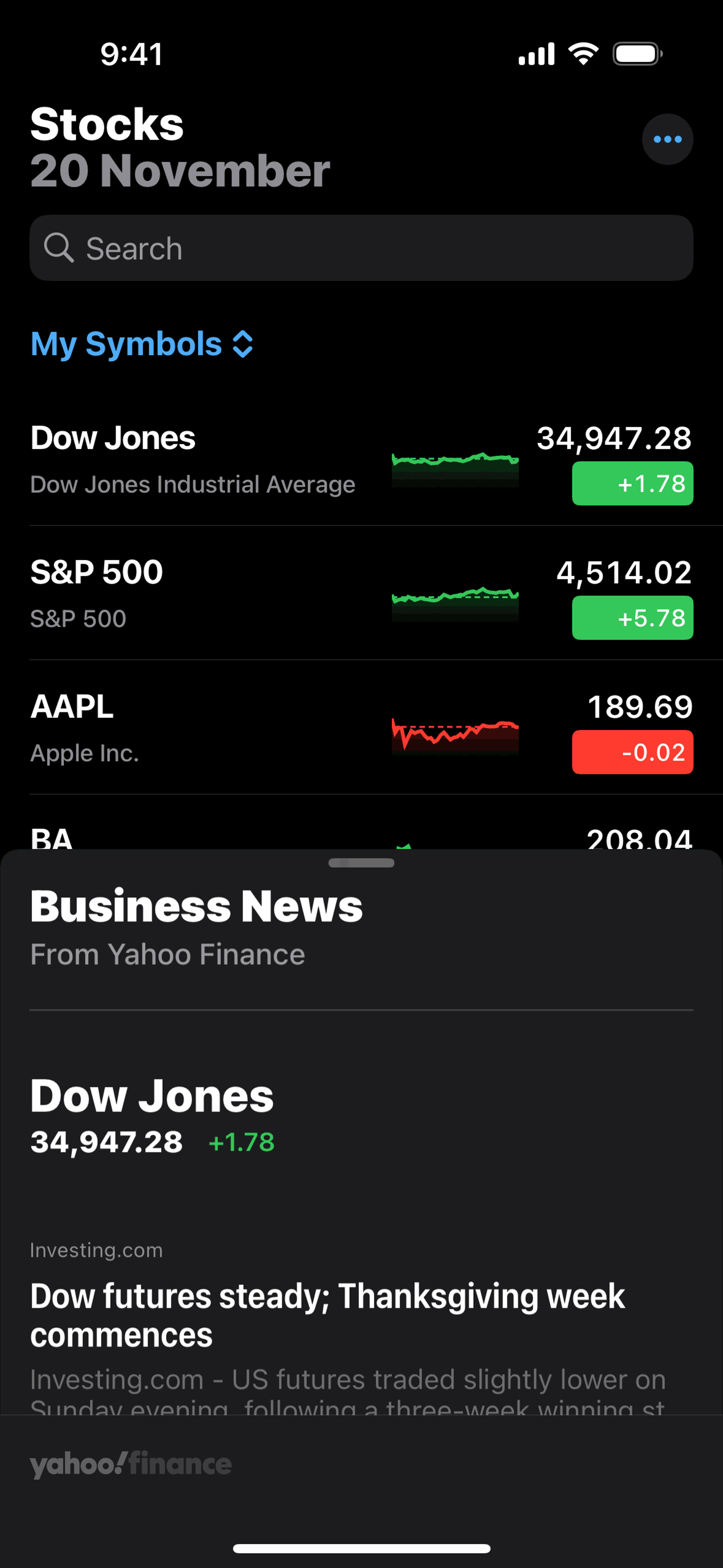 Stocks iOS Finance interface screenshot 20