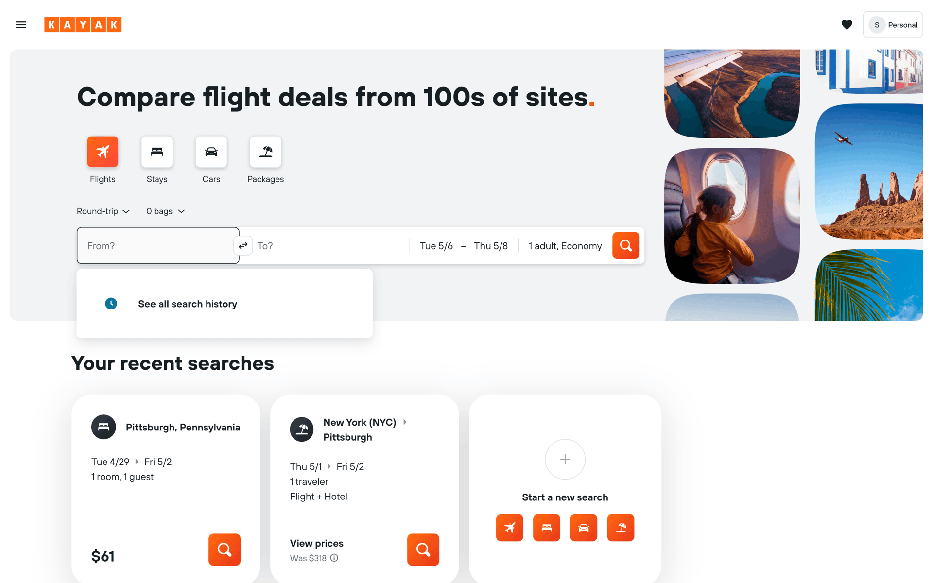KAYAK Web Travel & Transportation interface screenshot 12