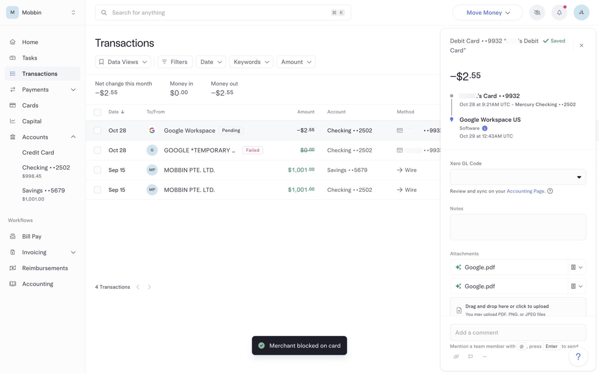 Mercury Web Finance interface screenshot 5