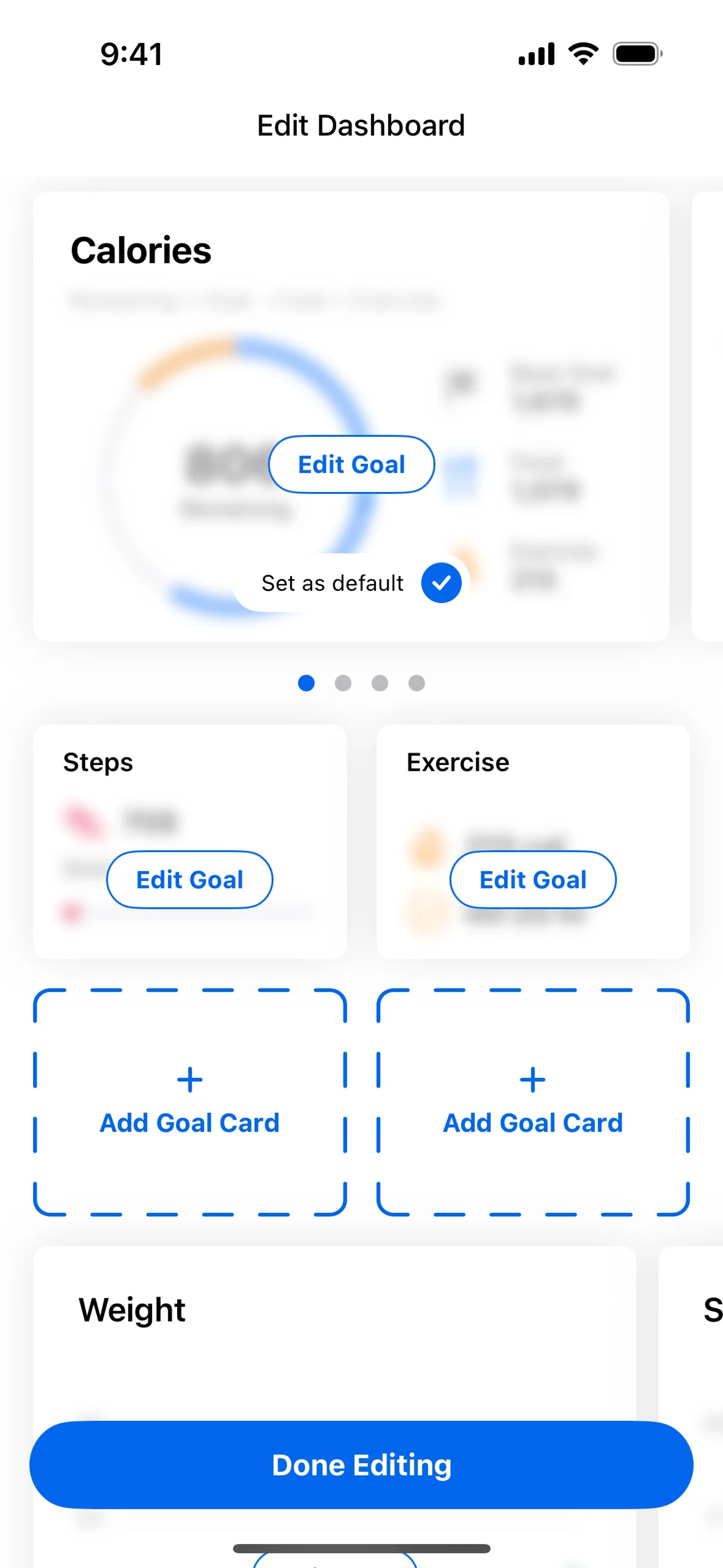 Edit dashboard on MyFitnessPal (ios) screen 2