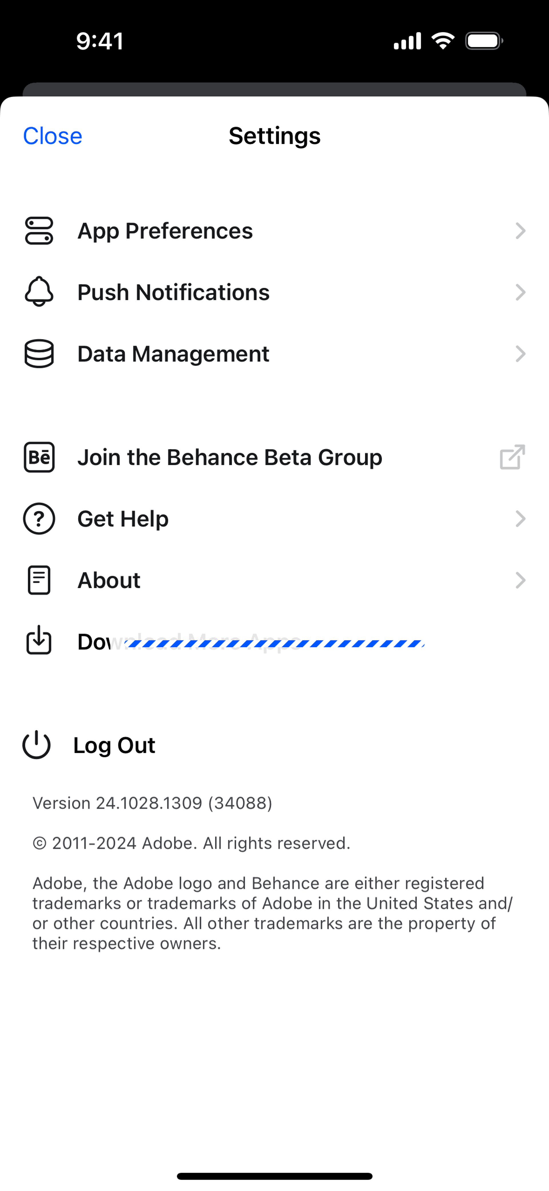 Behance iOS Social Networking interface screenshot 19