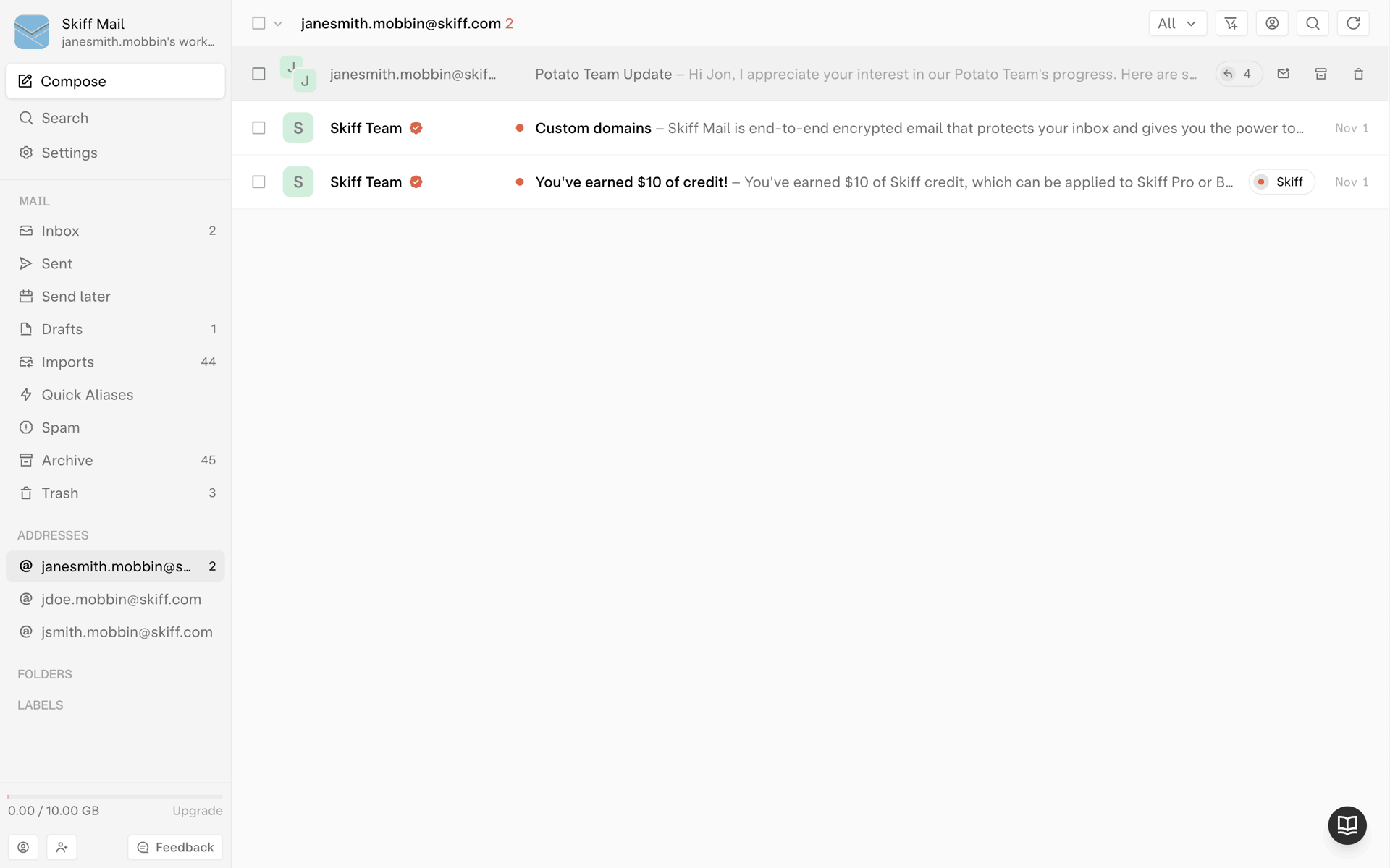 Skiff Web Business interface screenshot 9