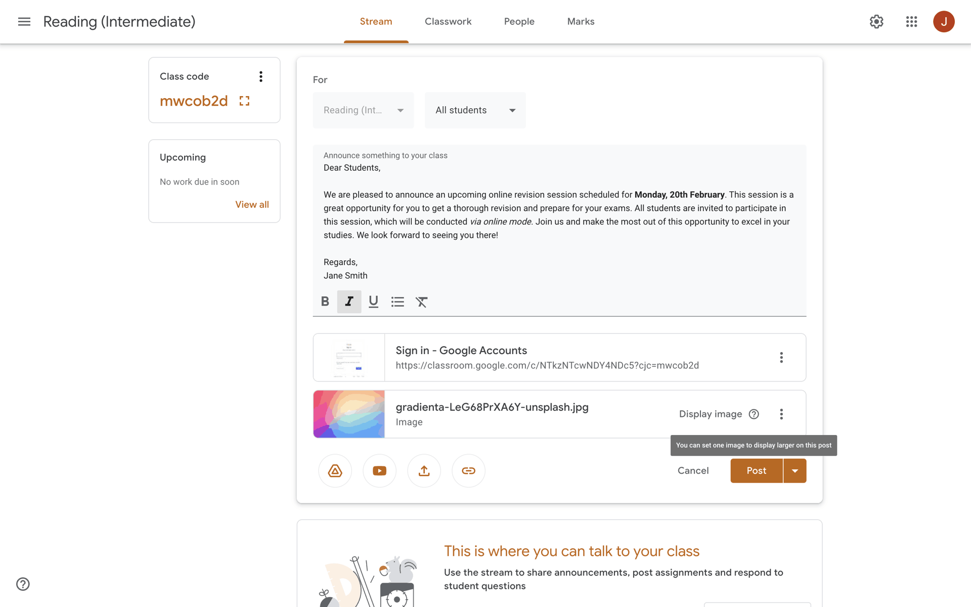 Google Classroom Web Collaboration interface screenshot 7