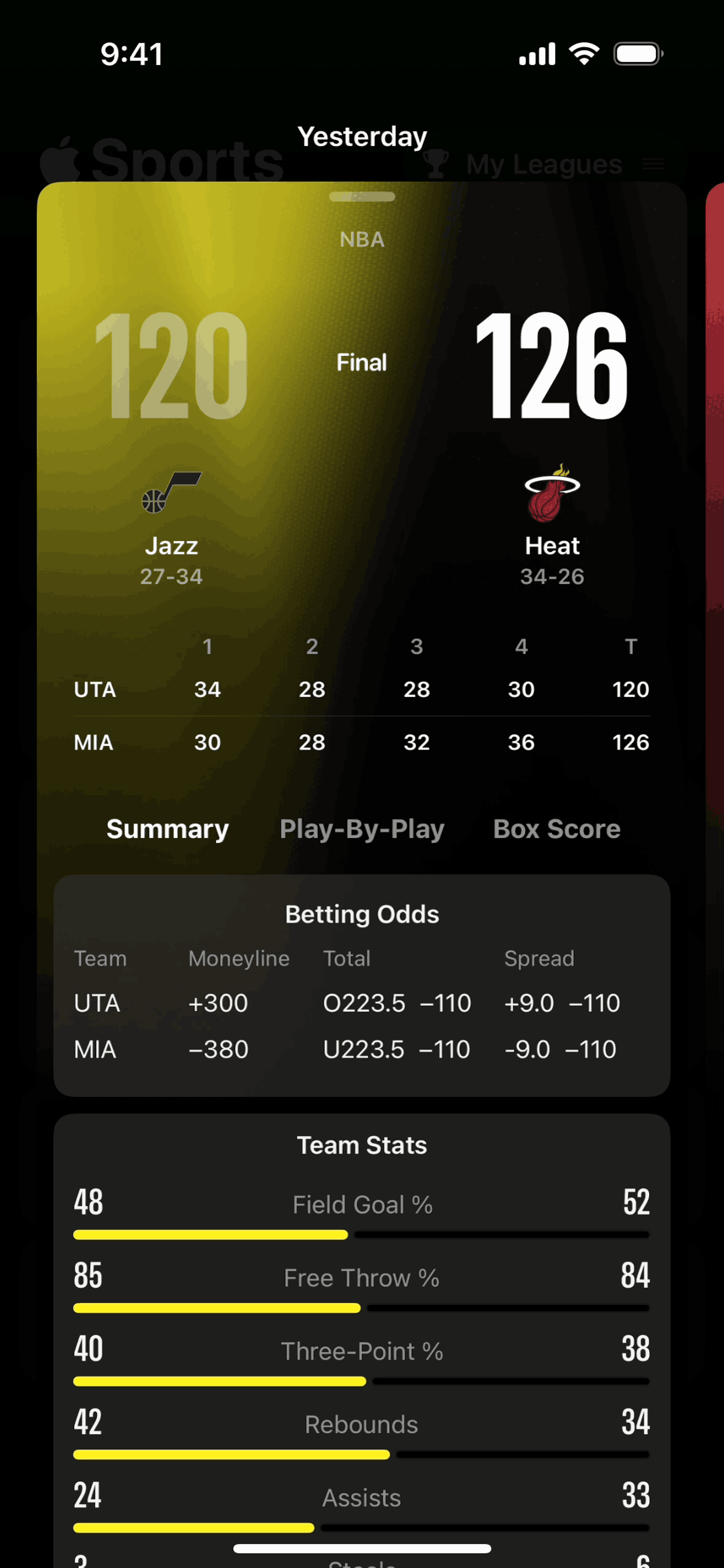Apple Sports iOS Sports interface screenshot 7