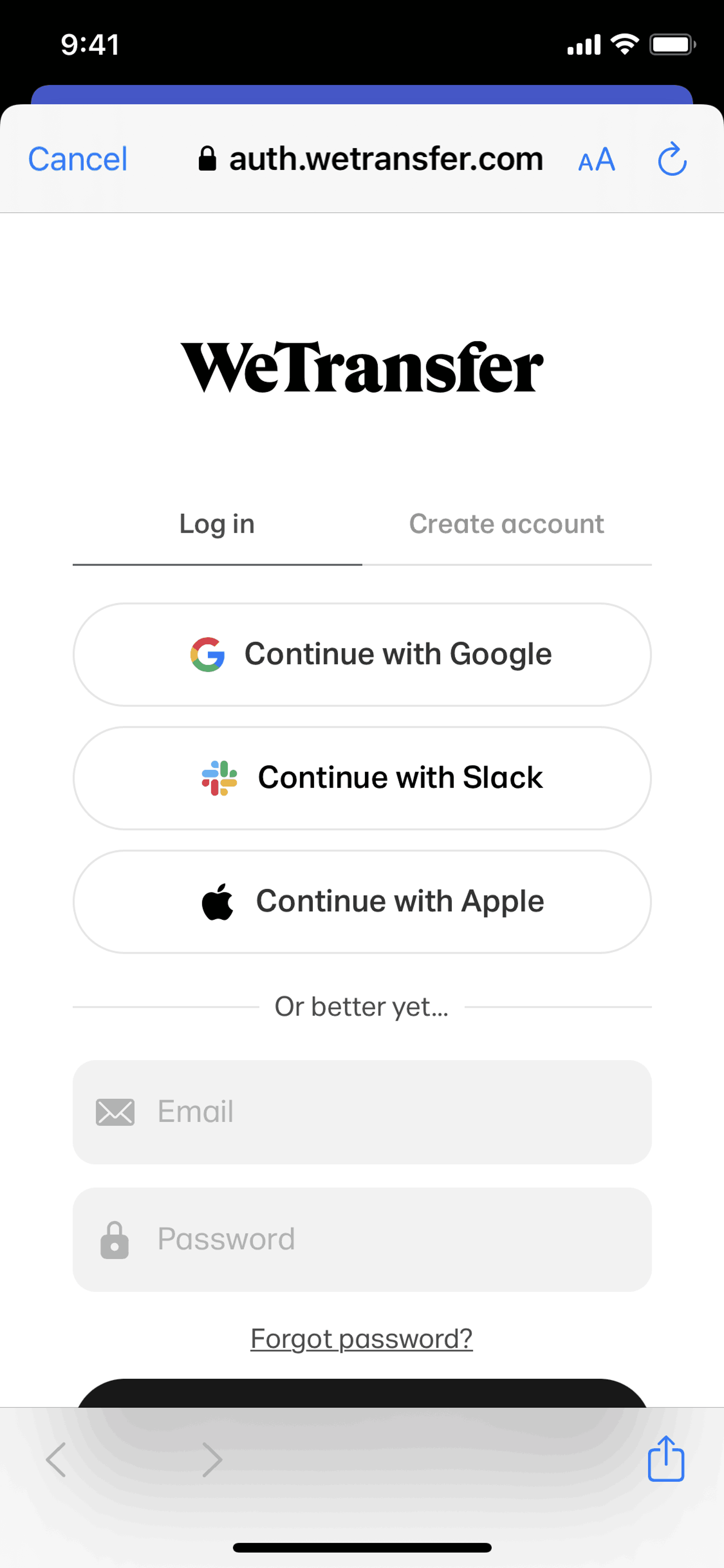 WeTransfer iOS Productivity interface screenshot 7