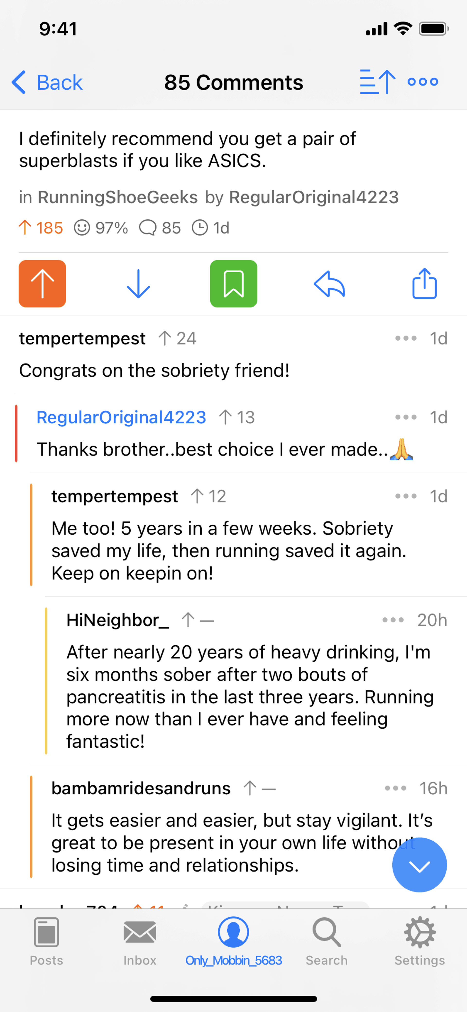 Saving a post on Apollo for Reddit (ios) screen 2