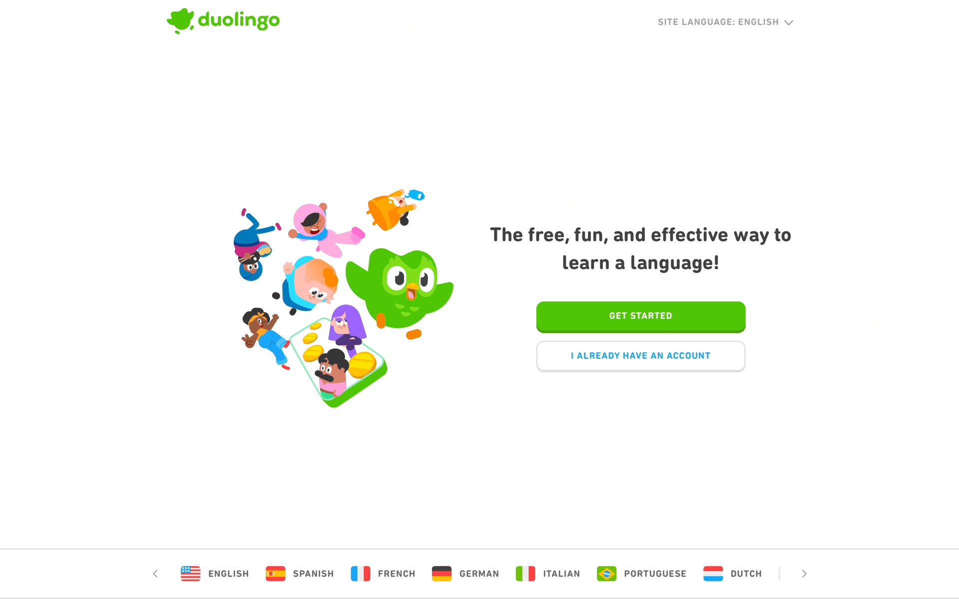Onboarding on Duolingo (web) screen 1