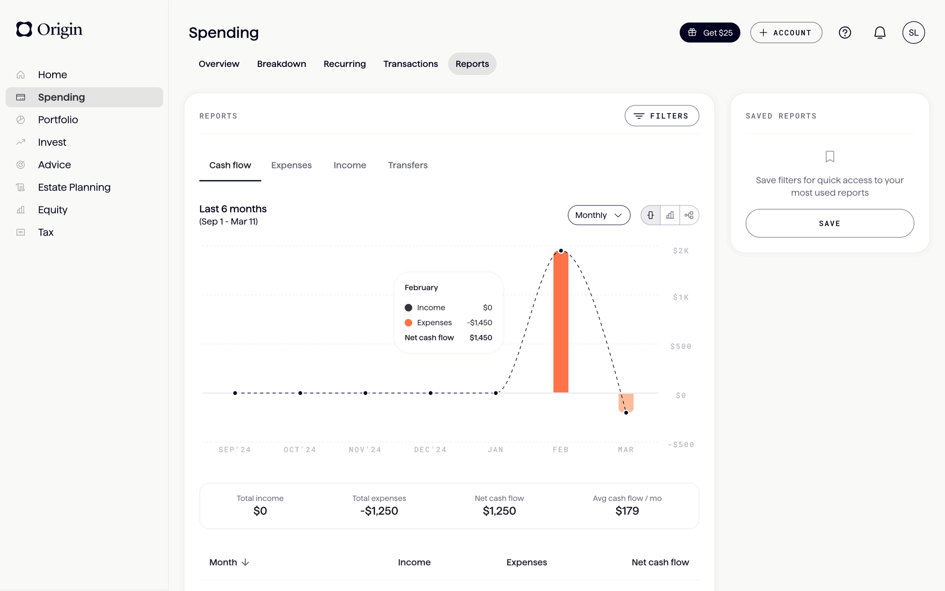 Origin Web Finance interface screenshot 8