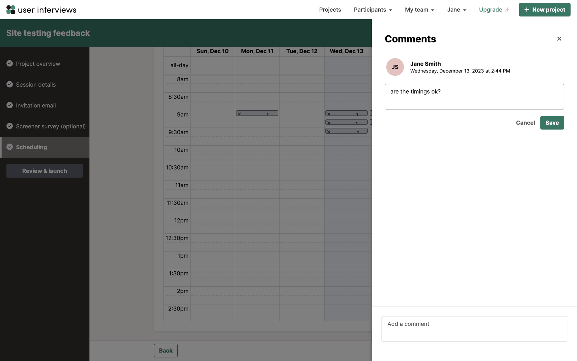 User Interviews Web Business interface screenshot 9