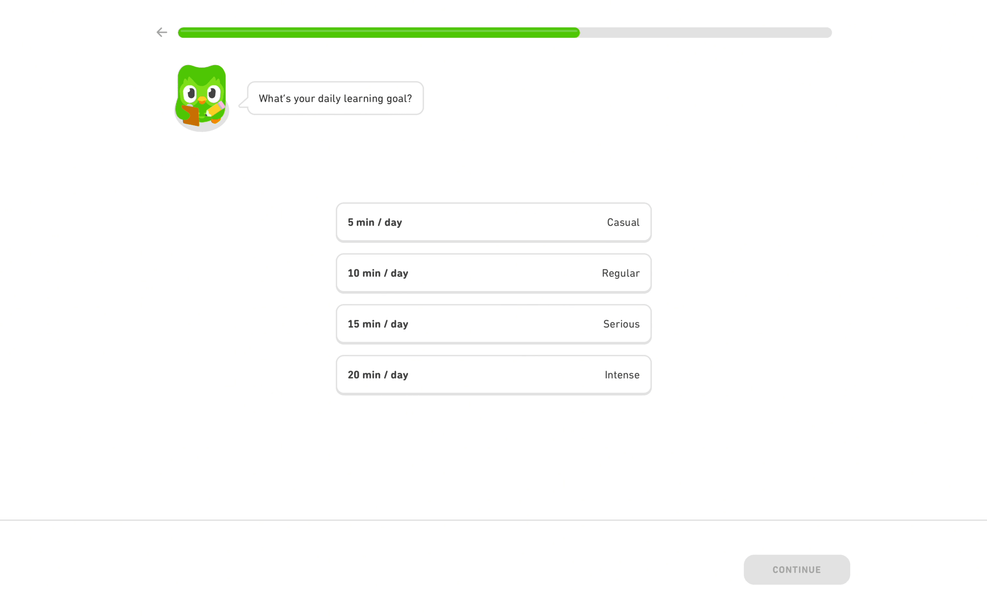 Onboarding on Duolingo (web) screen 10