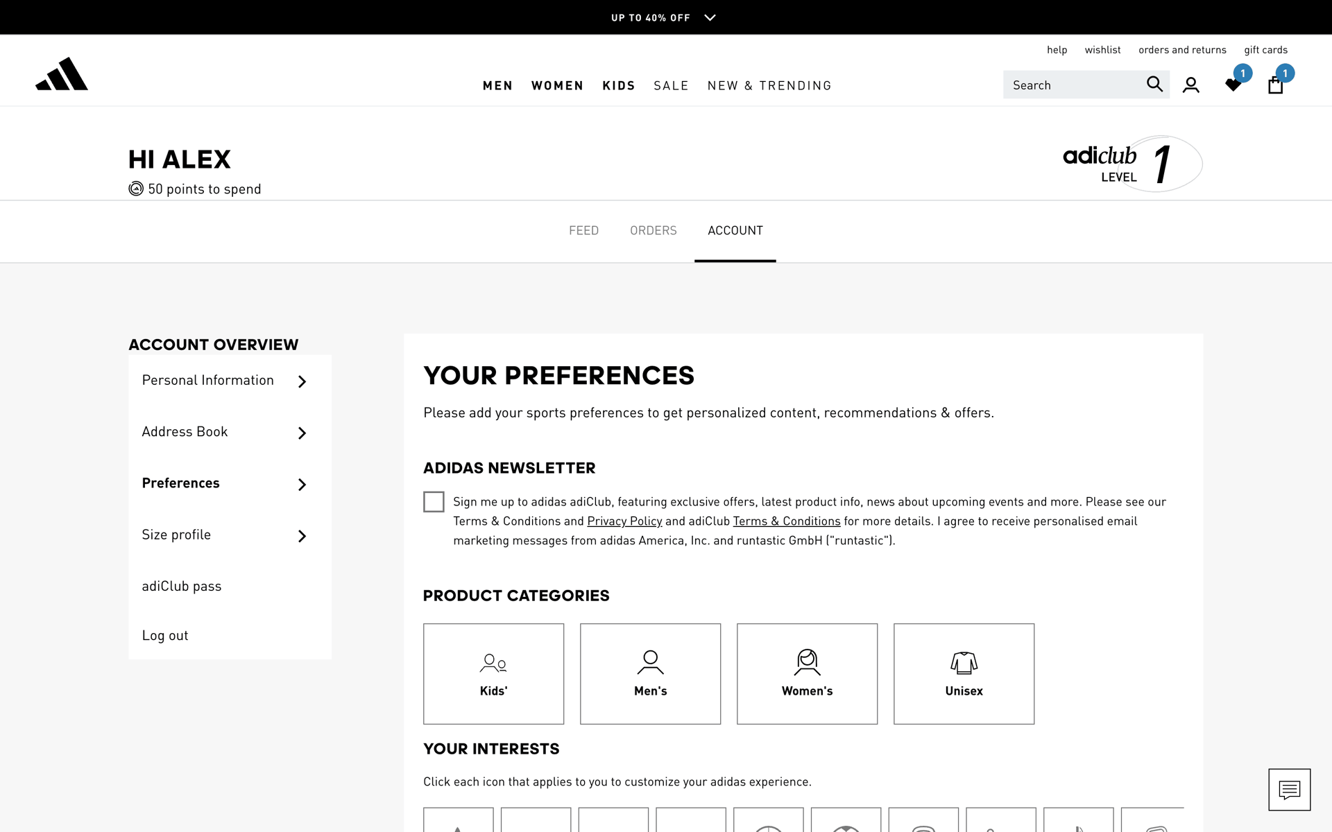 adidas Web Sports interface screenshot 7
