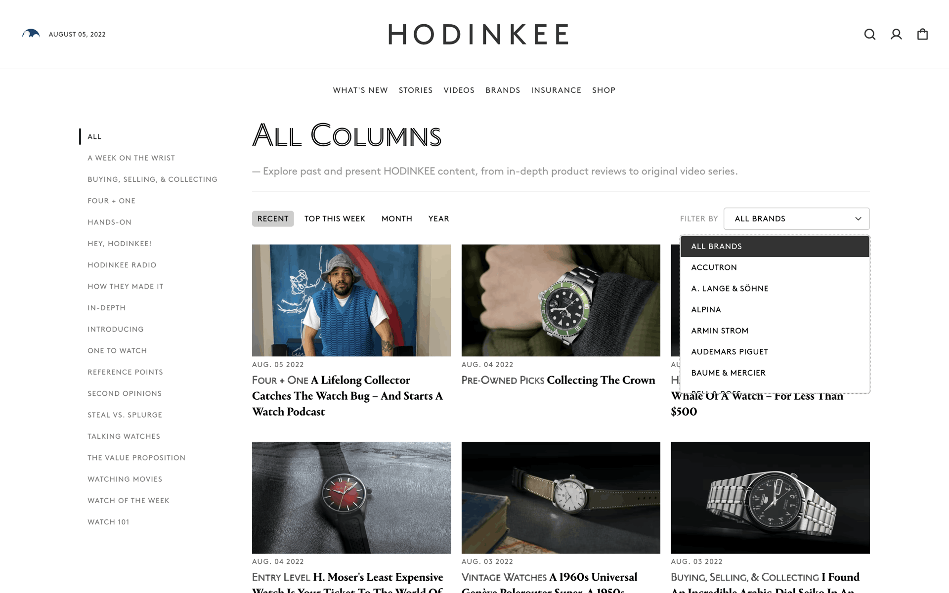 HODINKEE Web Lifestyle interface screenshot 6