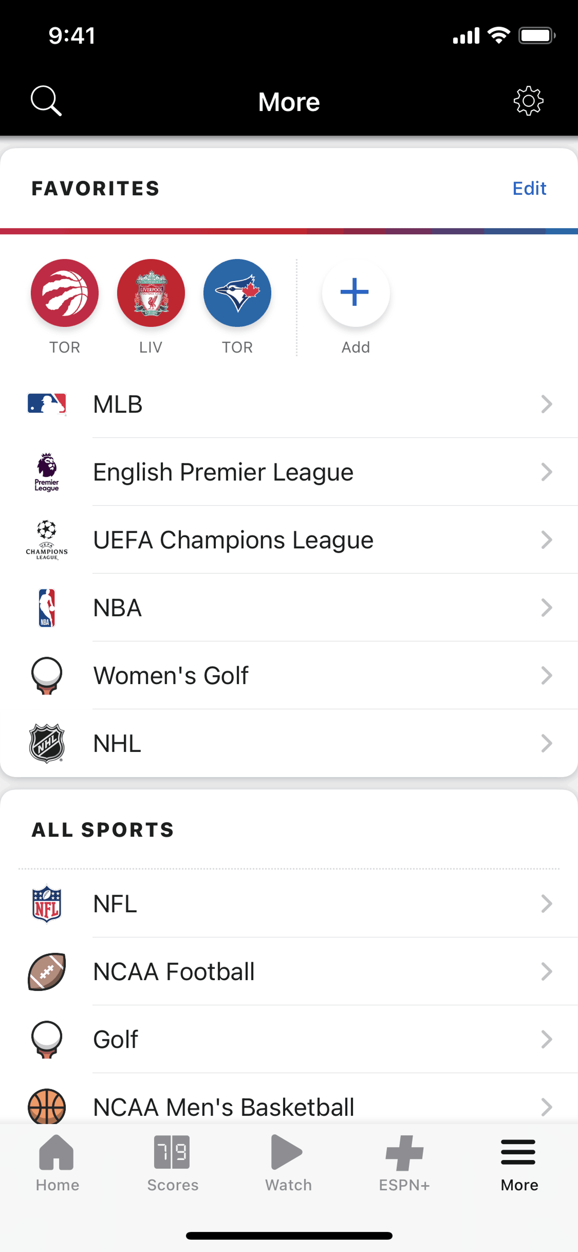 ESPN iOS Sports interface screenshot 4