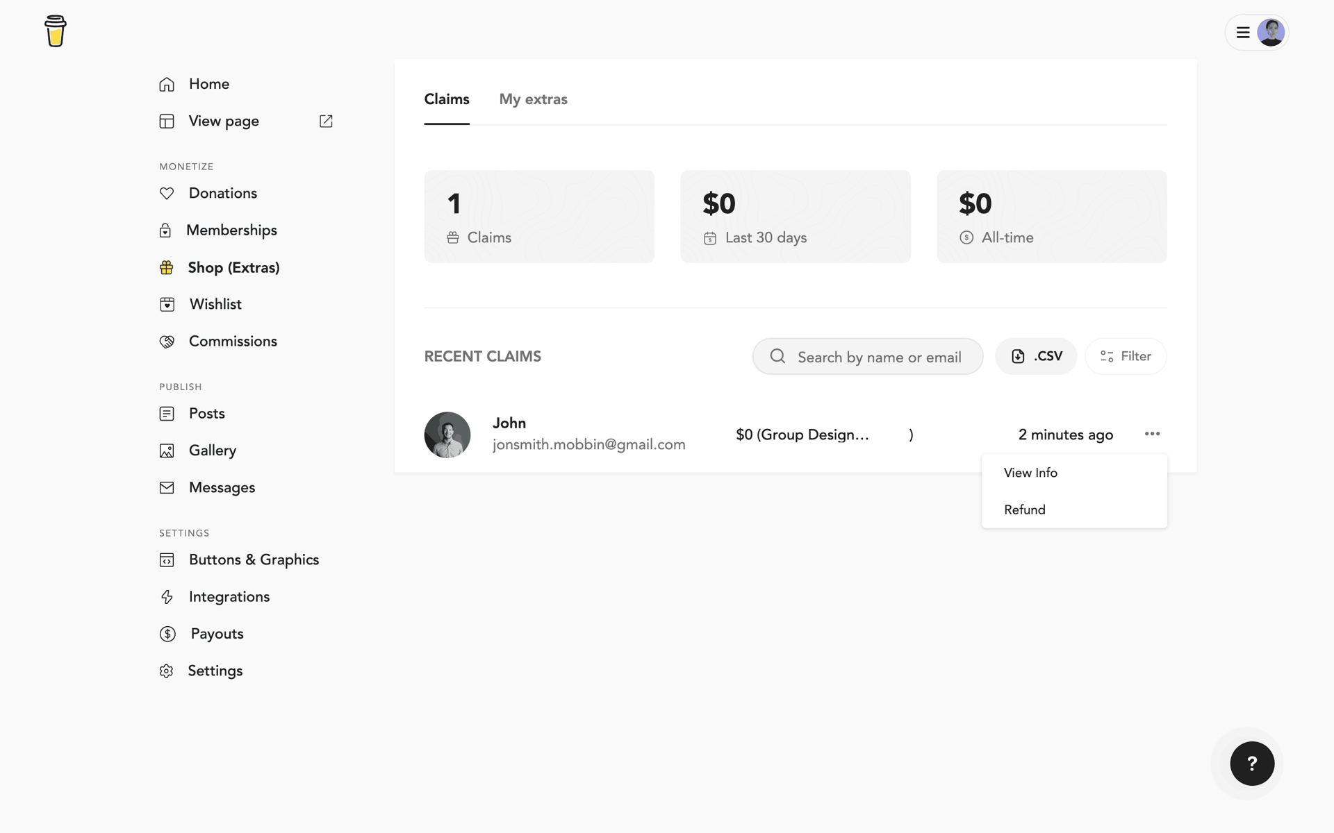Buy Me a Coffee Web Business interface screenshot 16