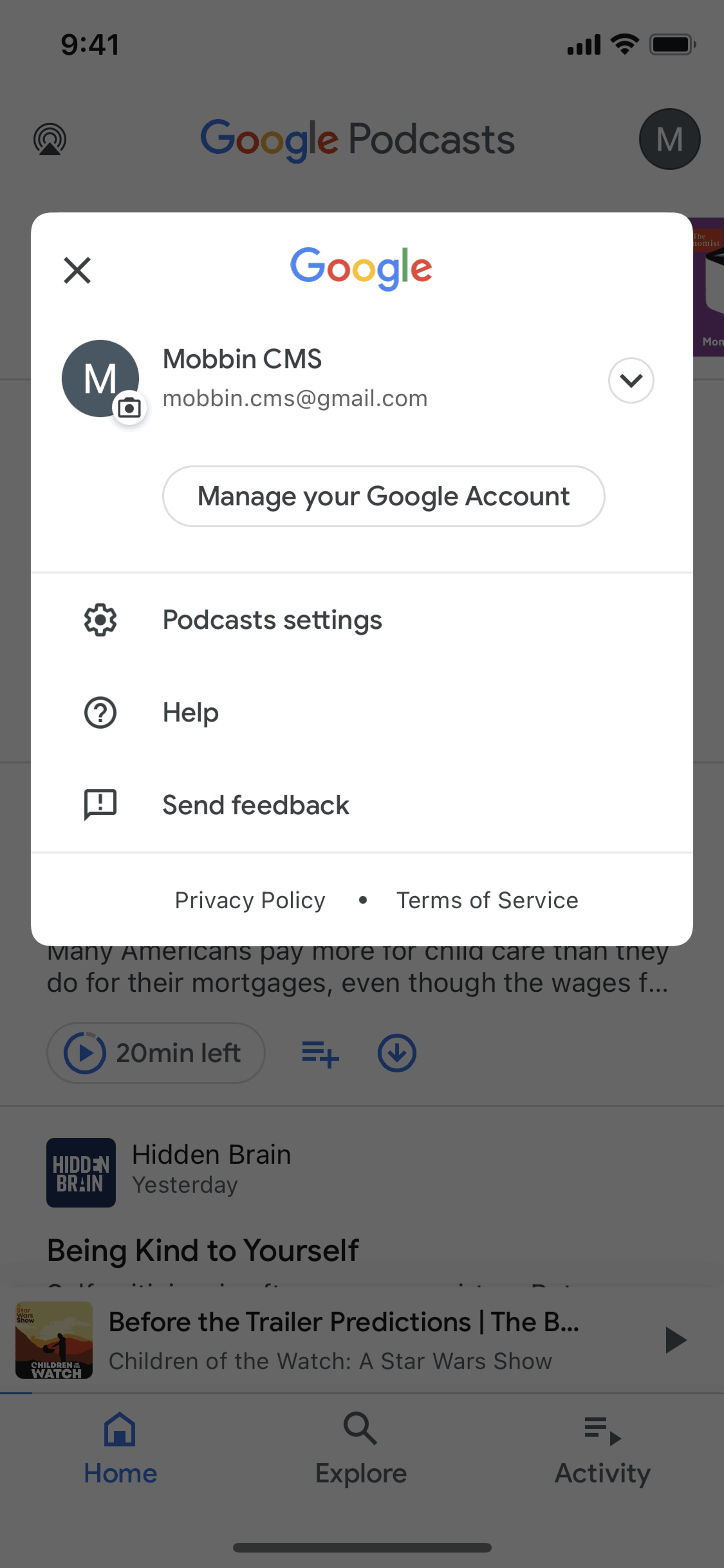 Google Podcasts iOS Entertainment interface screenshot 5