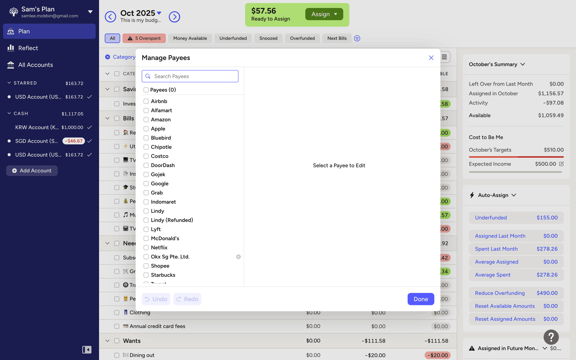 YNAB Web Finance interface screenshot 5
