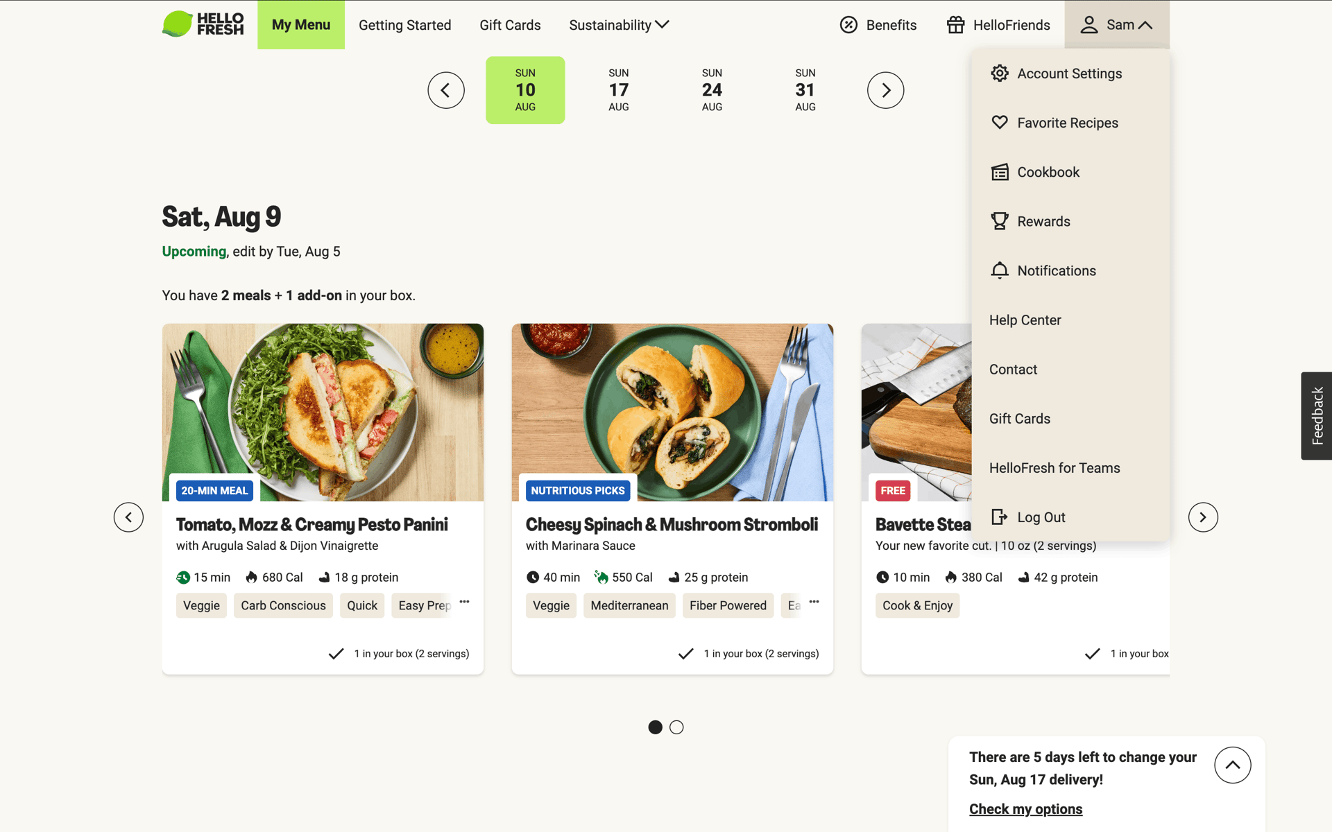 HelloFresh Web Lifestyle interface screenshot 2