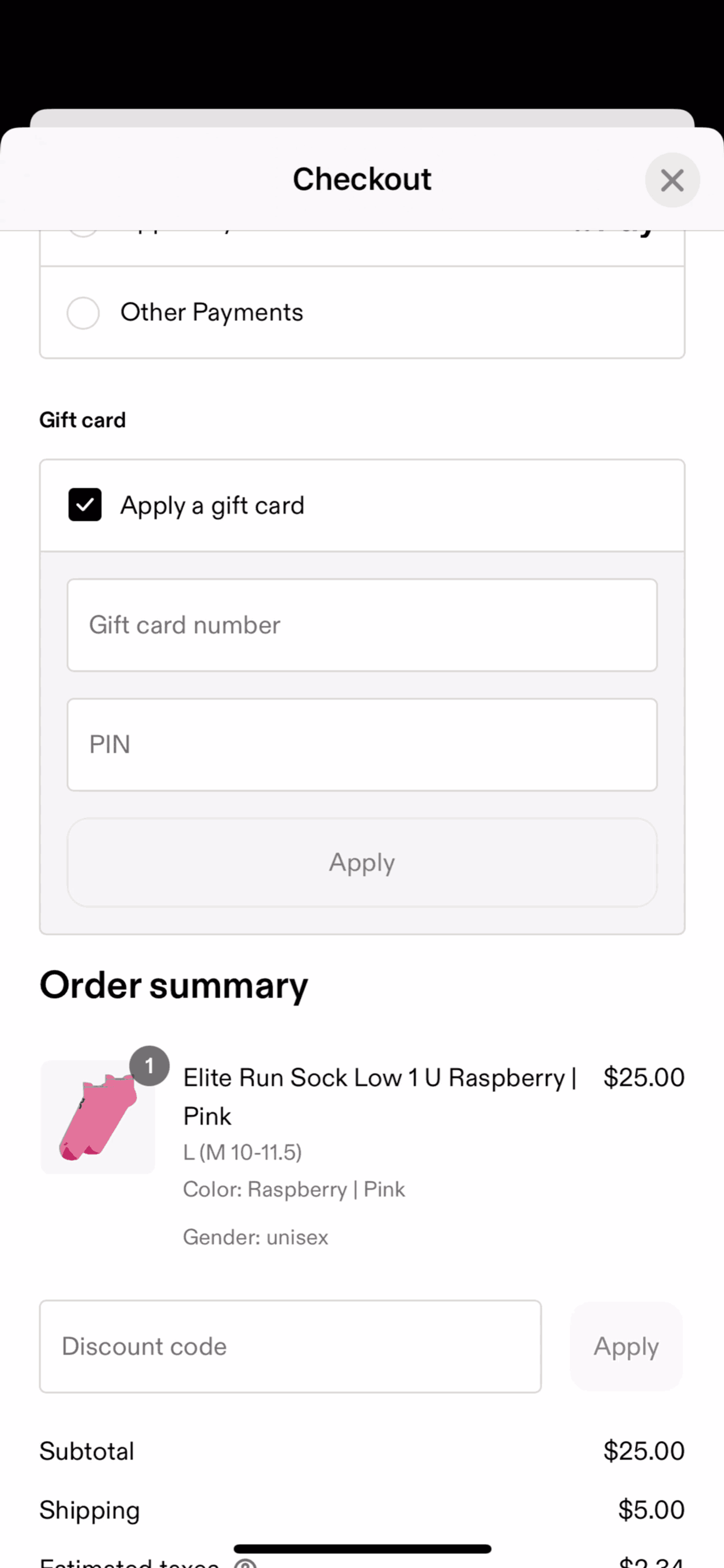 Apply gift card on On (ios) screen 2