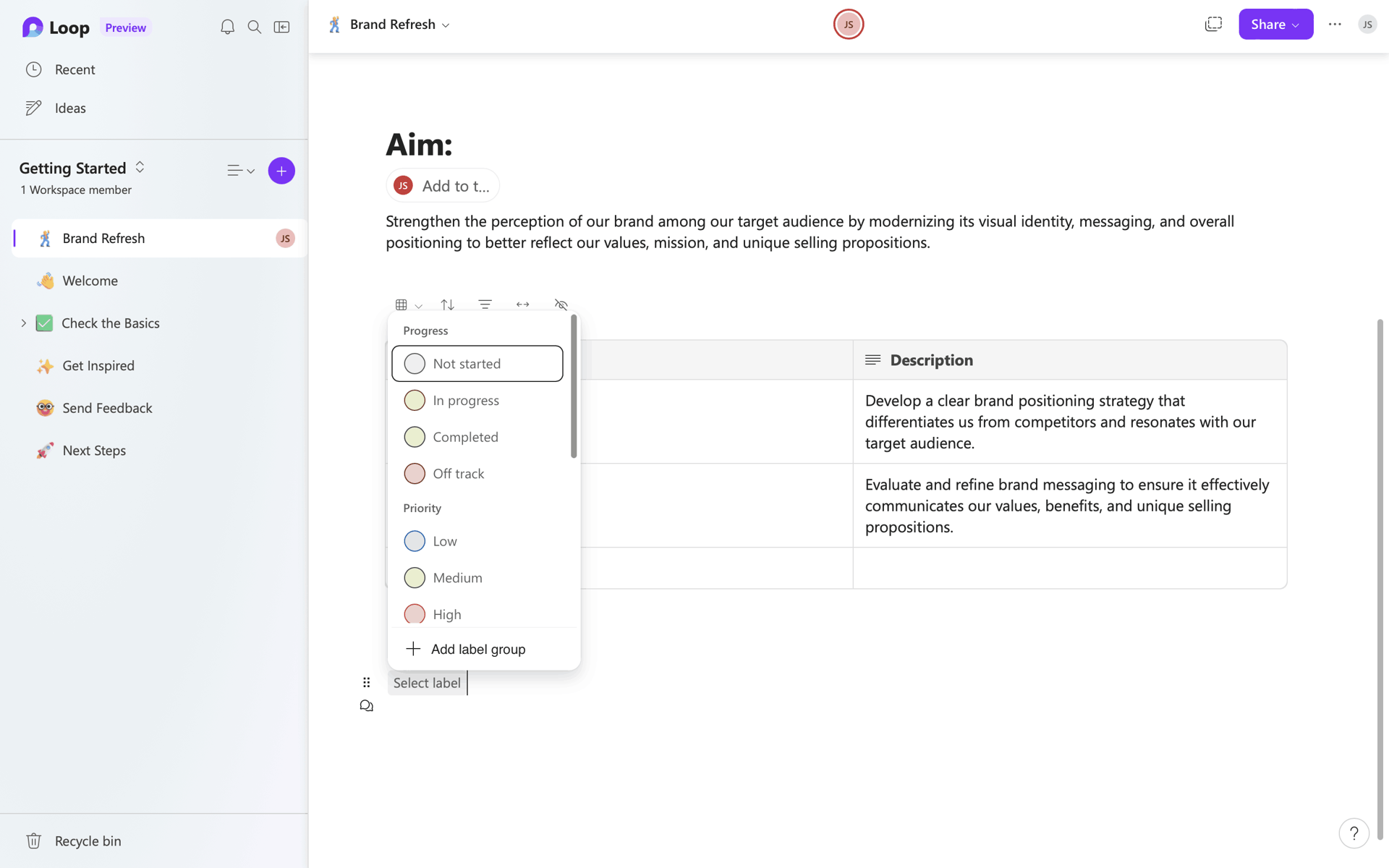 Microsoft Loop Web Collaboration interface screenshot 22