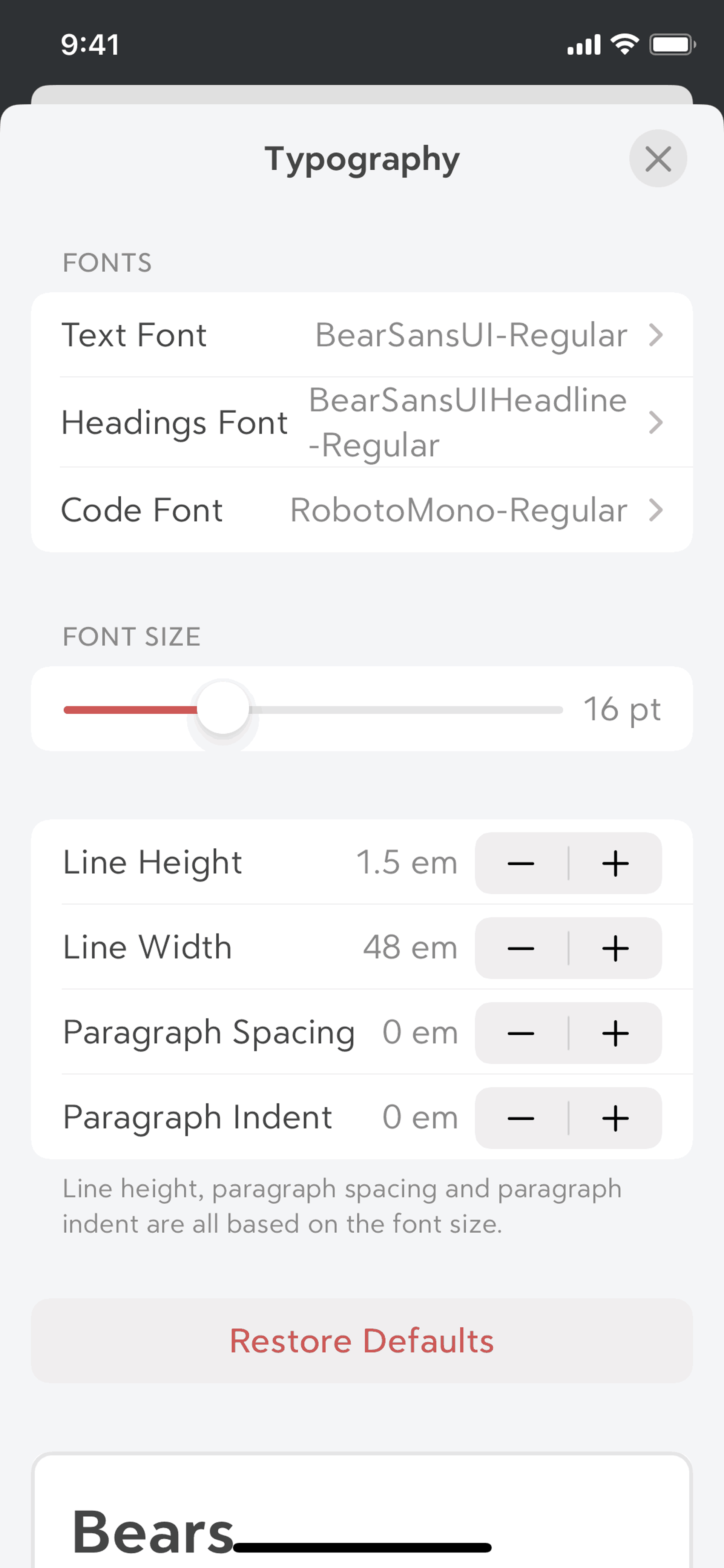 Bear iOS Productivity interface screenshot 16