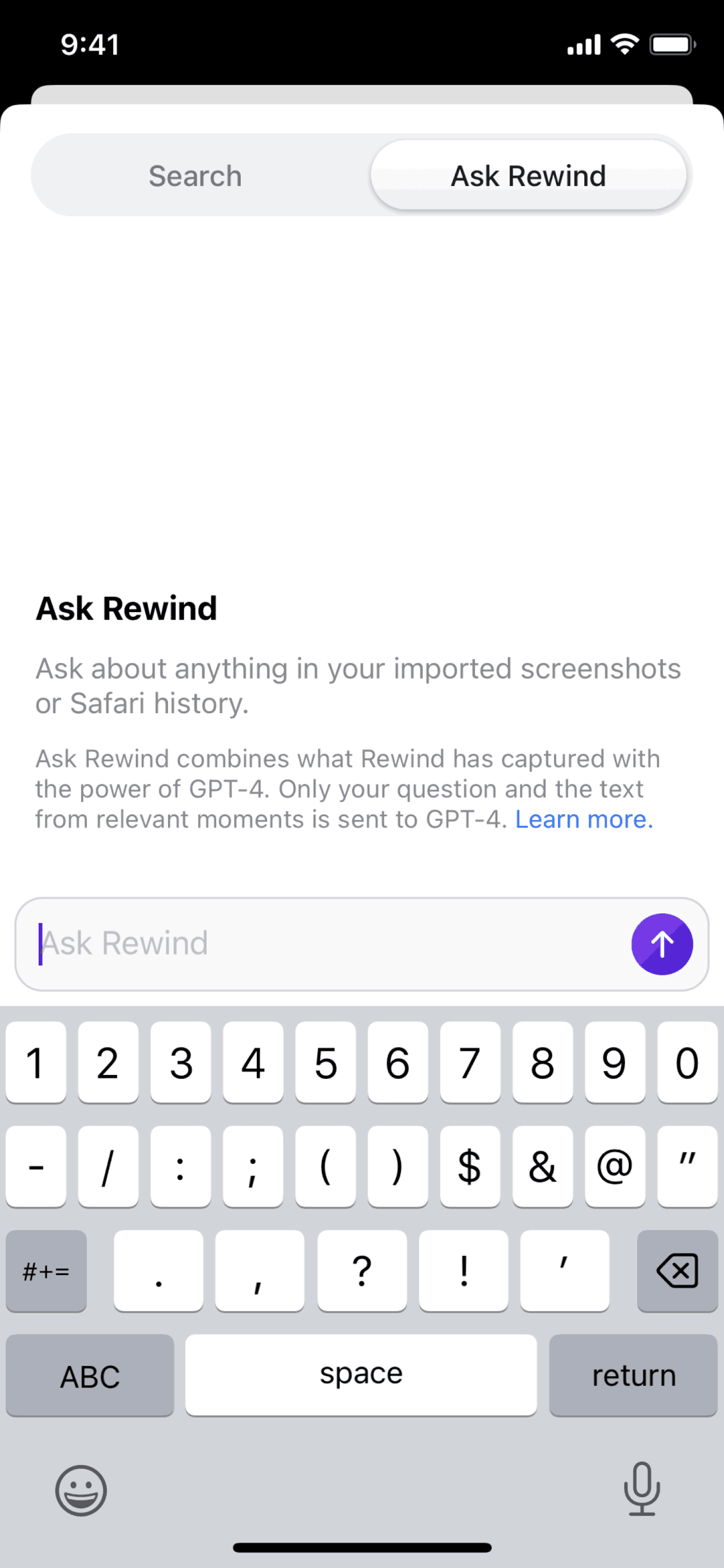 Rewind iOS AI interface screenshot 6